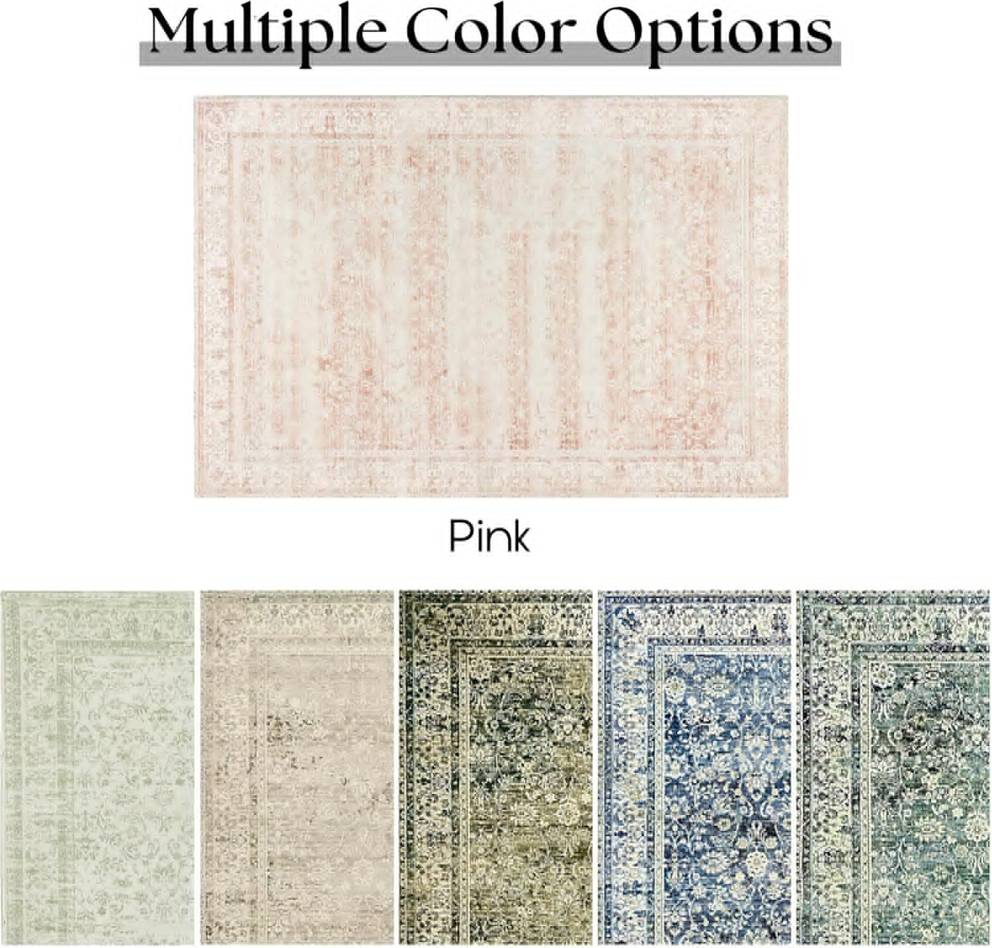 Pink Nursery Rug for Baby Girl 5 x 7 Neutral Blush Pink Boho Cute Floral Foldable Machine Washable Low Pile Soft Surface Carpet Area Rugs for Living Room Bedroom Dorm Kids Playroom,5x7