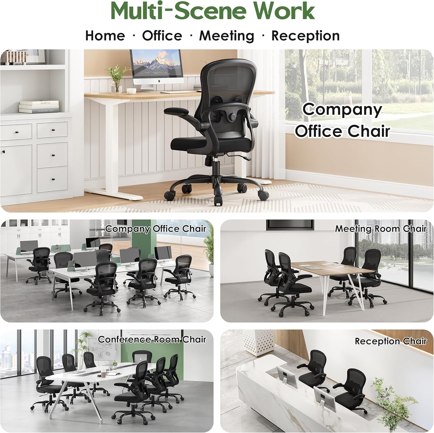 Office Chair Ergonomic Desk Chair - Mesh Comfy Home Desk Office Chairs with Wheels Adjustable Lumbar Support Flip up Armrest Executive Rolling Swivel Teacher Task Computer Chair Black