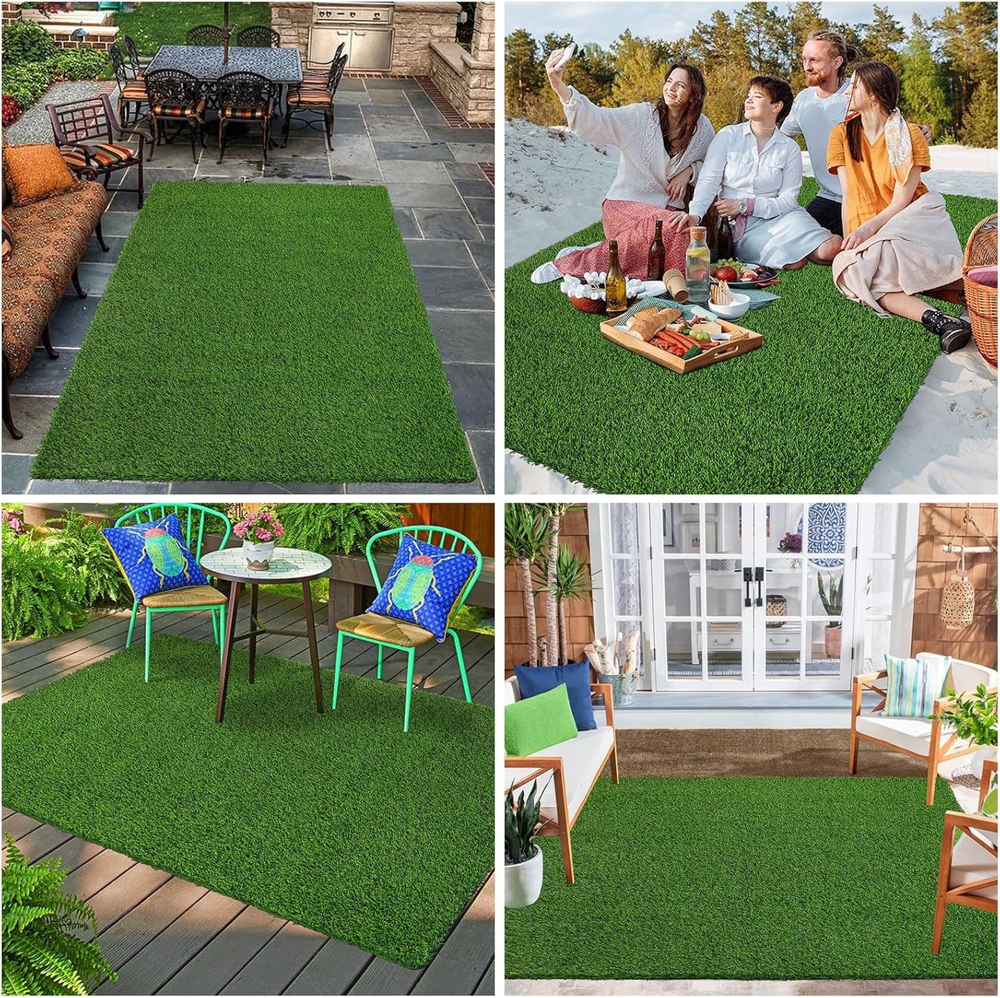 Bsmathom Artificial Grass Rug Indoor Outdoor Rug, 3x5Ft Dog Grass Mat with Drainage Holes, Synthetic Artificial Grass Turf Fake Grass Rug for Balcony Garden Lawn Landscape, 3x5Ft