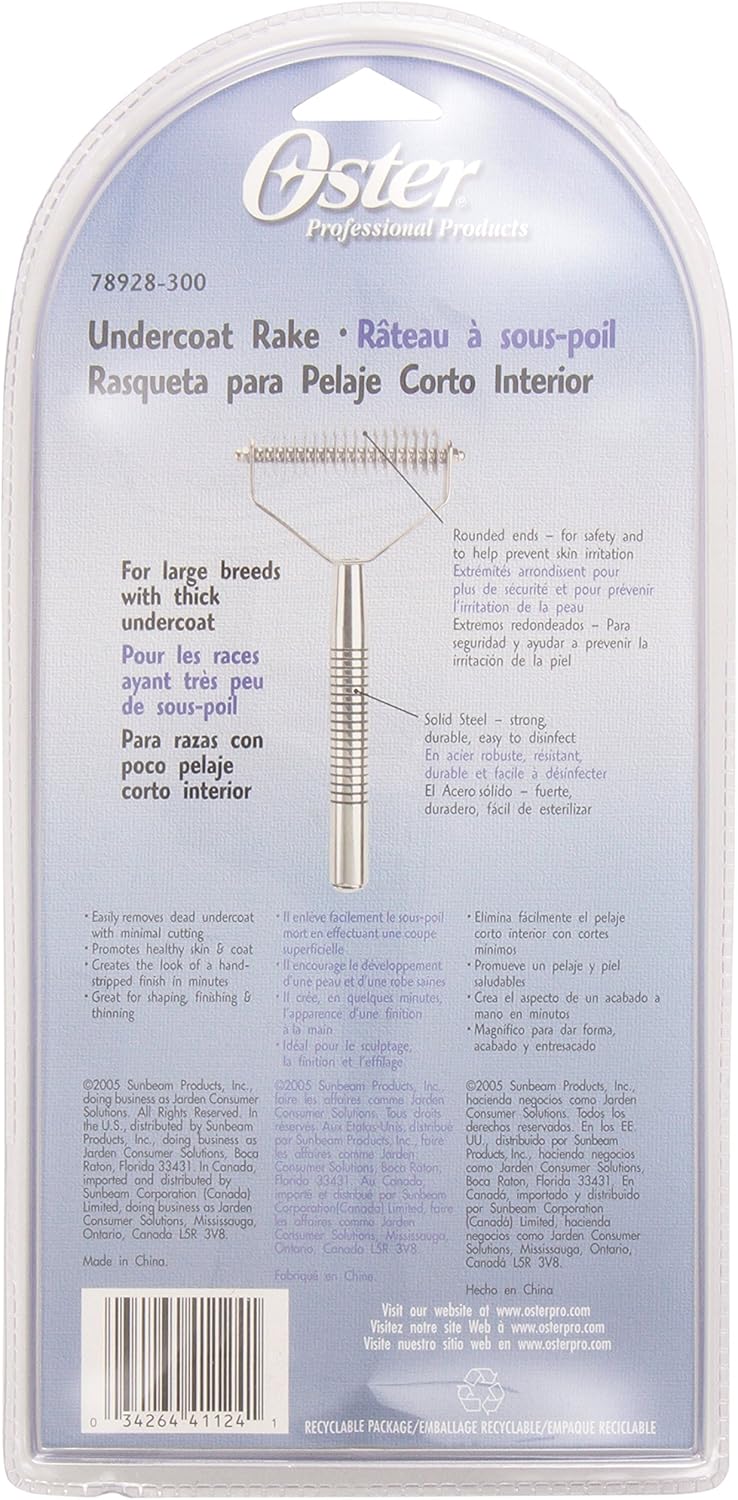 Oster Dog Rake and Shedding Brush, 18-Tooth Coarse, Wide (078928-300-000)