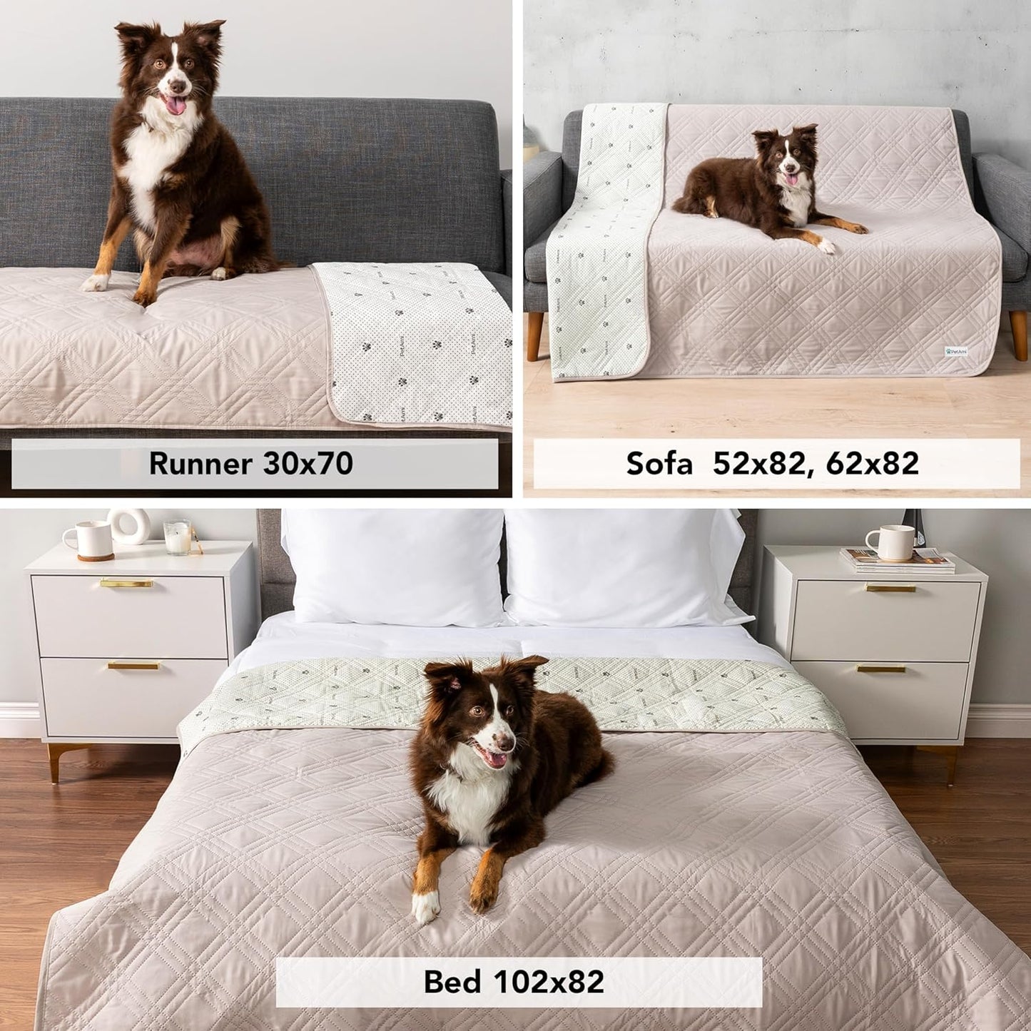 PetAmi Waterproof Dog Bed Cover, Reversible Furniture Protector for Cats & Dogs, Washable Blanket for Couch Seat, 102x82 Beige