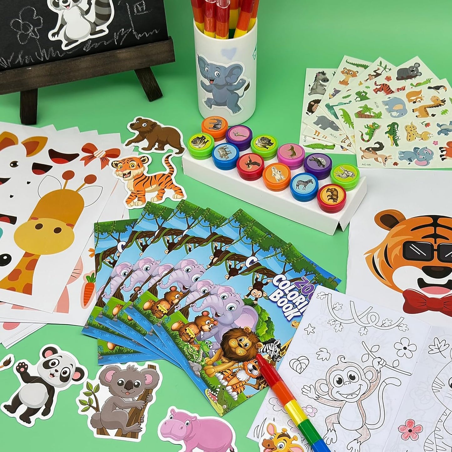 Cinrobiye 220 Pcs Jungle Safari Party Favors Bulk, Zoo World Wild Animal Party Supplies Coloring Books Stacking Crayons Stampers Goodie Bag Fillers, Safari Birthday Classroom Rewards Prizes