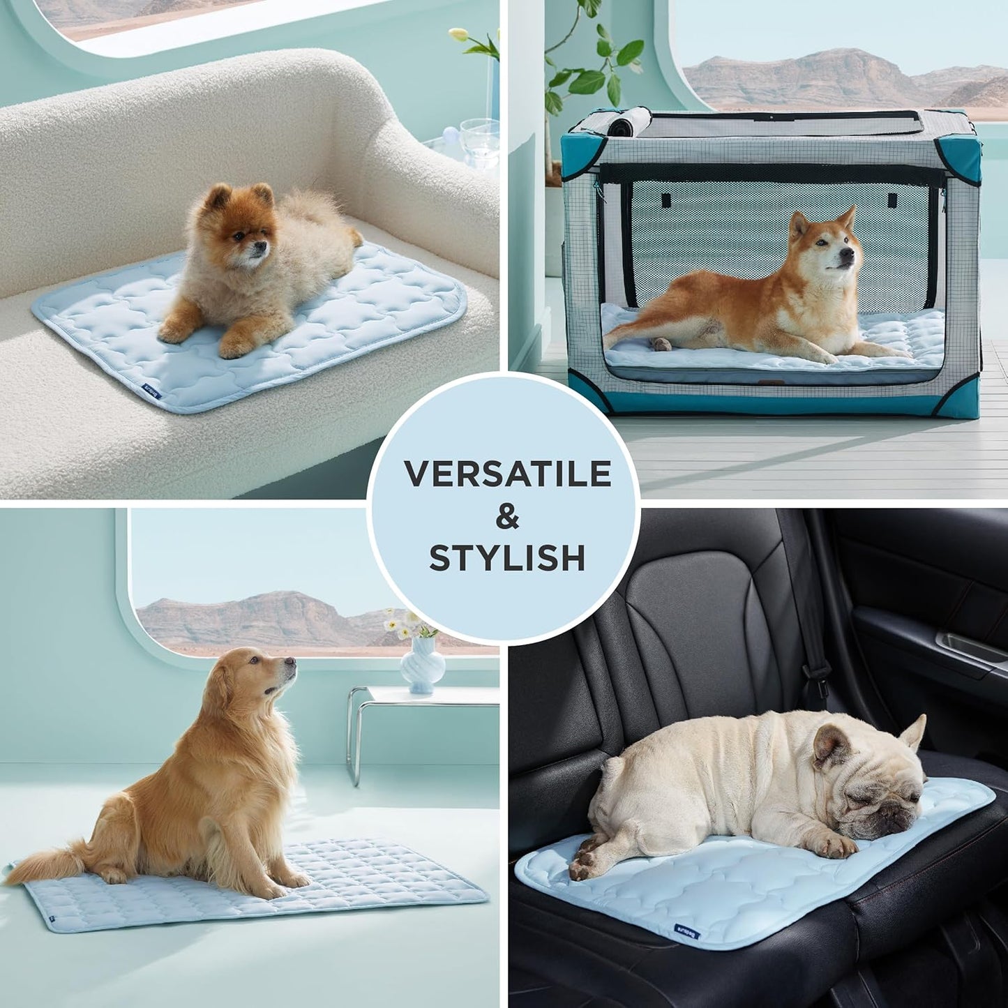 Bedsure Cooling Dog Mat Extra Large, Q-Max>0.5 XL Thin Breathable Cold Crate Pad for Pet, Portable Washable Kennel Bed for Summer Active Dog with Chill Soothing Fabric to Rapid Cooling, 41x28, Blue
