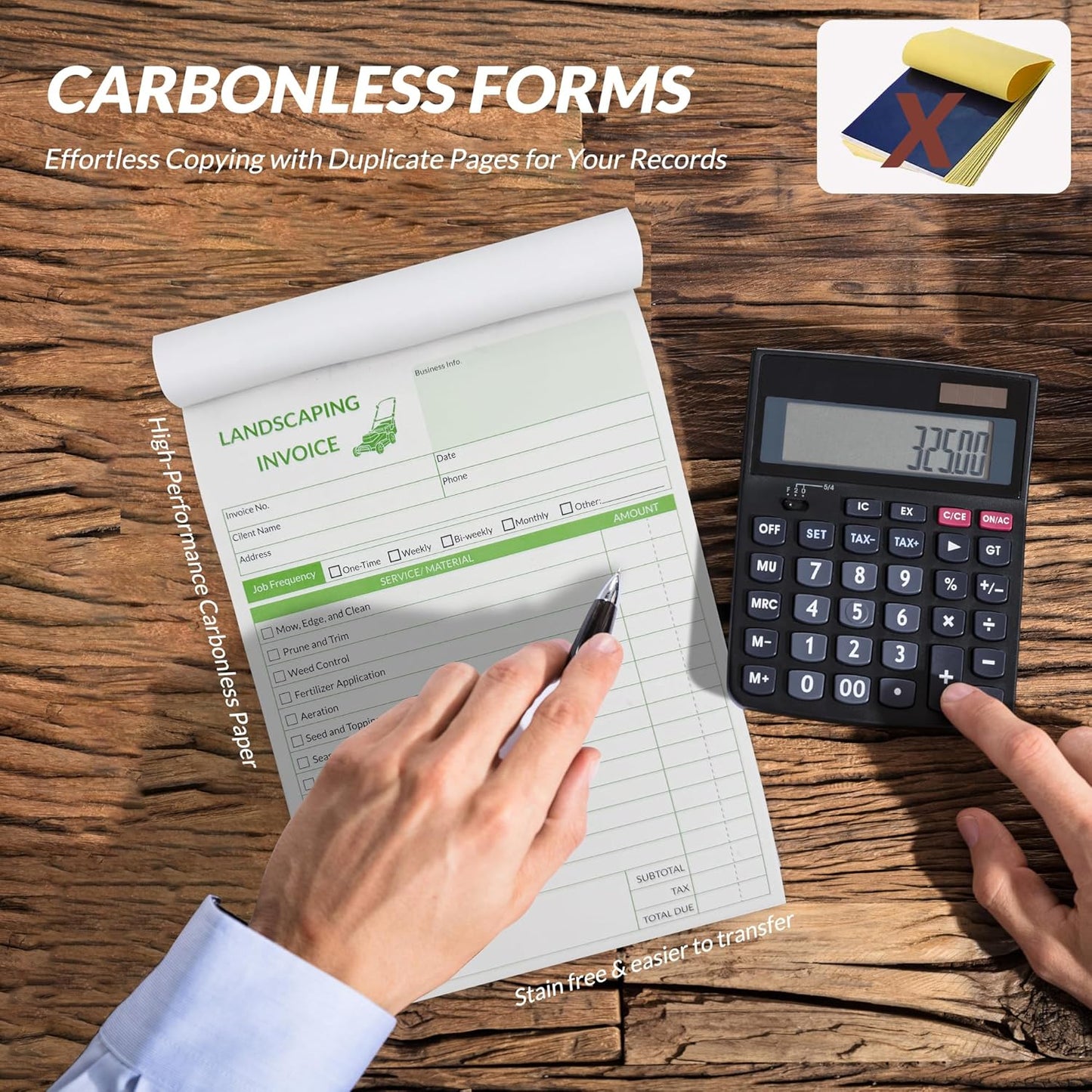 Professional Garden Invoice Receipt Book, Landscaping Invoice Book for Small Business - 5.7 X 8.3 in, 2-Part Carbonless Work Order Forms, 200 Sets (4 Books) - Lawn Care Equipment Accessories