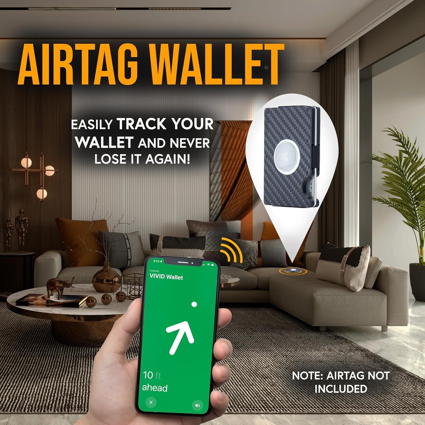 VIVID Carbon Fiber AirTag Wallet for Men - Slim, Modern, RFID Blocking, Scratch Resistant, Credit Card AirTag Holder, Easy Access Cards, Money Clip, Mens Wallet (Carbon Fiber)