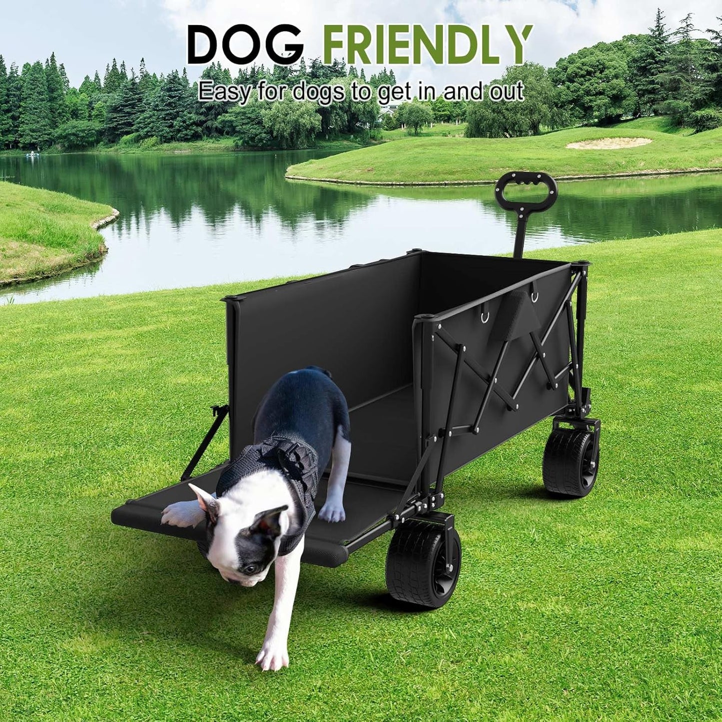 ZENPETIO 49" Collapsible Wagons Carts Foldable with Tailgate, 300L Heavy Duty Folding Wagon Cart with Big All-Terrain Beach Wheels, 500 LBS Capacity Portable Utility Wagon for Garden Outdoor Camping