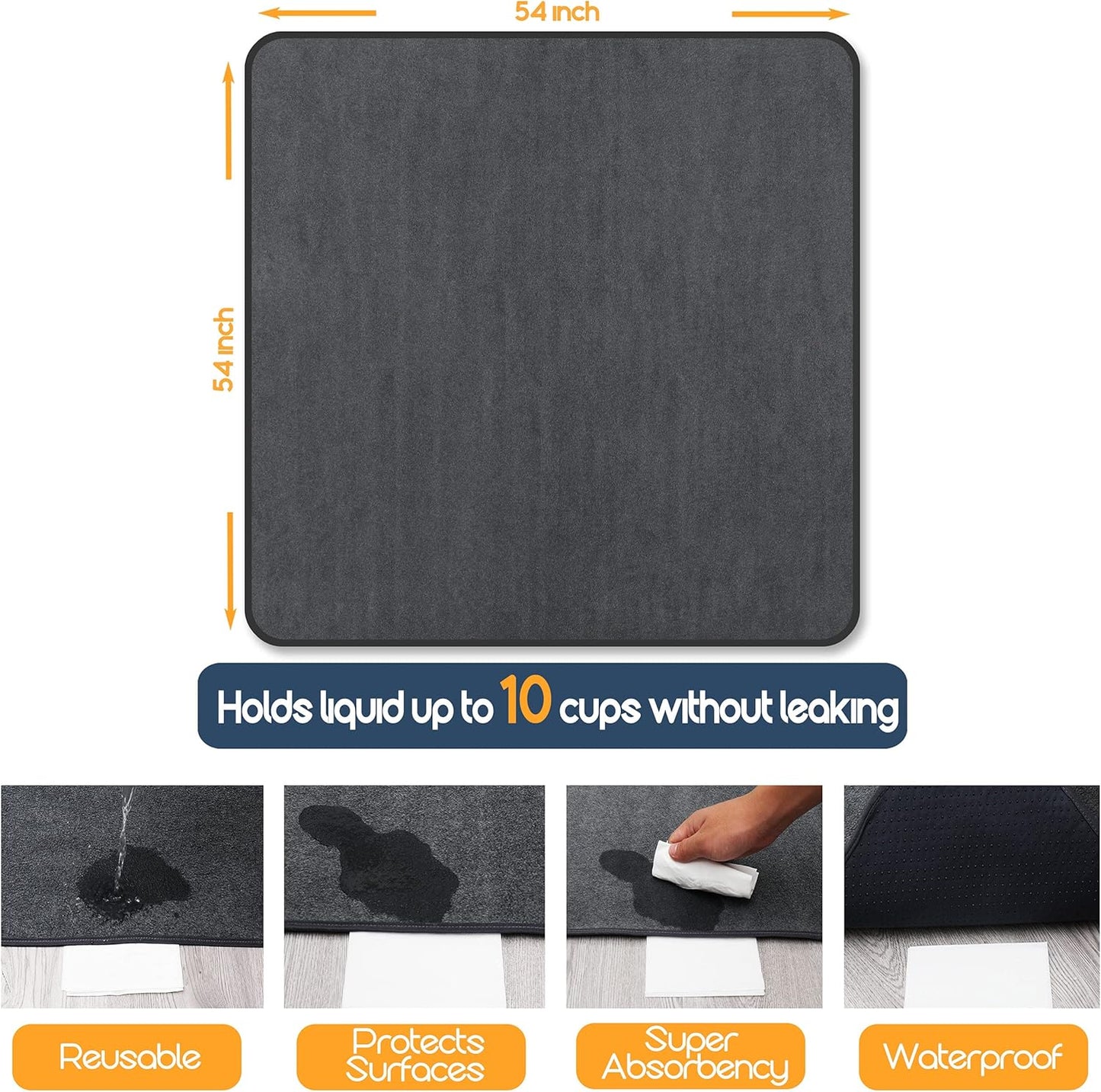 Washable Pee Pads for Dogs,Dog Pee Pads for Puppy Playpen,Puppy Kennel,Dog Crate-Quick Heavy Absorbency,Waterproof,Nonslip,Ideas for Pet Supplies,Gray,54"x54"