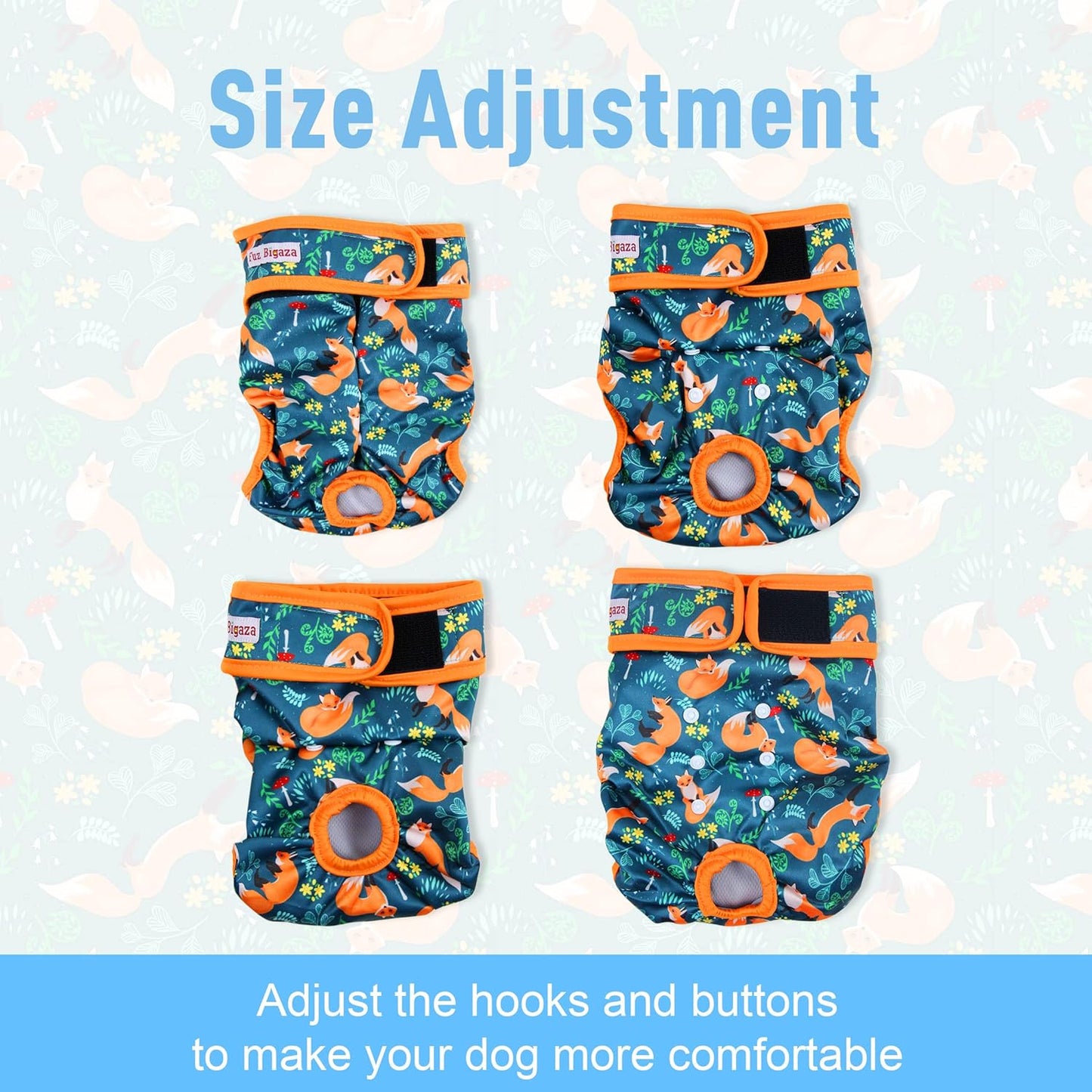 Washable Dog Diapers (3 Pack), Reusable Dog Diapers for Doggie Heat Period, Reusable Doggie Diaper for Female Dogs (Giraffe, Tucan, Fox, Small)