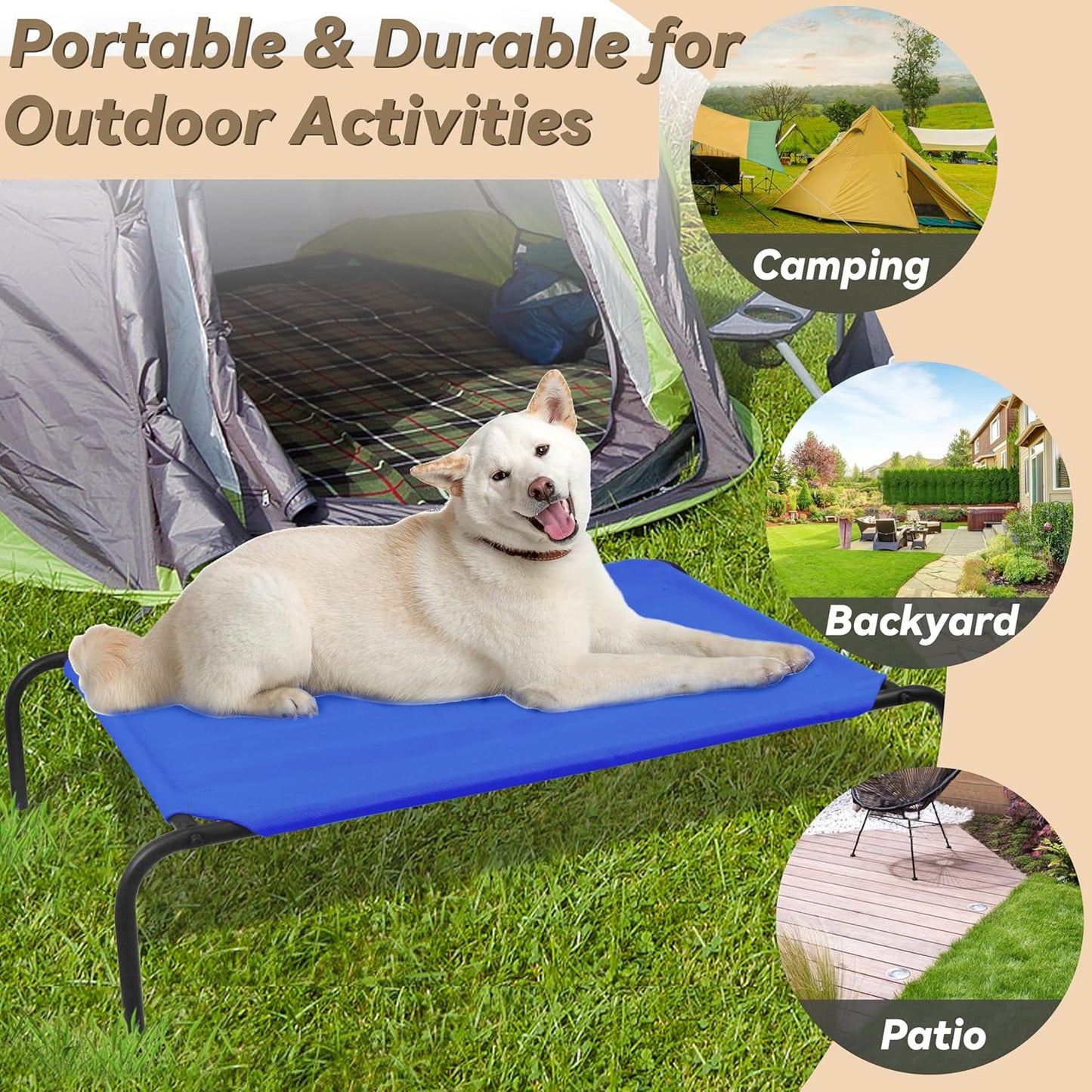 PHYEX Elevated Dog Bed for Large Dogs, Raised Dog Bed with Breathable Mesh for Indoor & Outdoor Use, Non Slip, Easy to Clean, 50.5 Inches, Blue