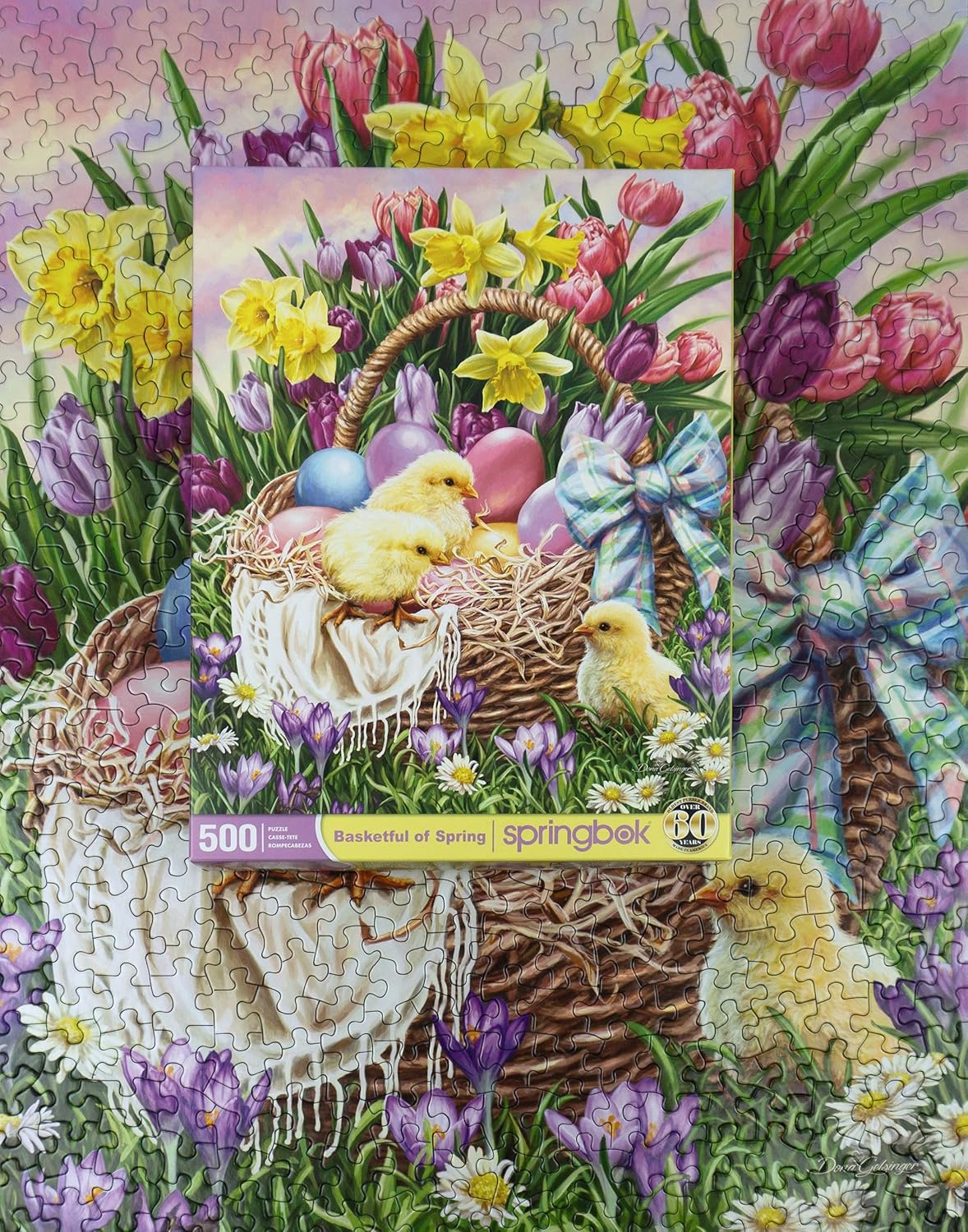Springbok Basket Full of Spring 500 Piece Jigsaw Puzzle for Adults and Family - Easter Eggs and Chicks - Unique Cut Pieces - Made in USA