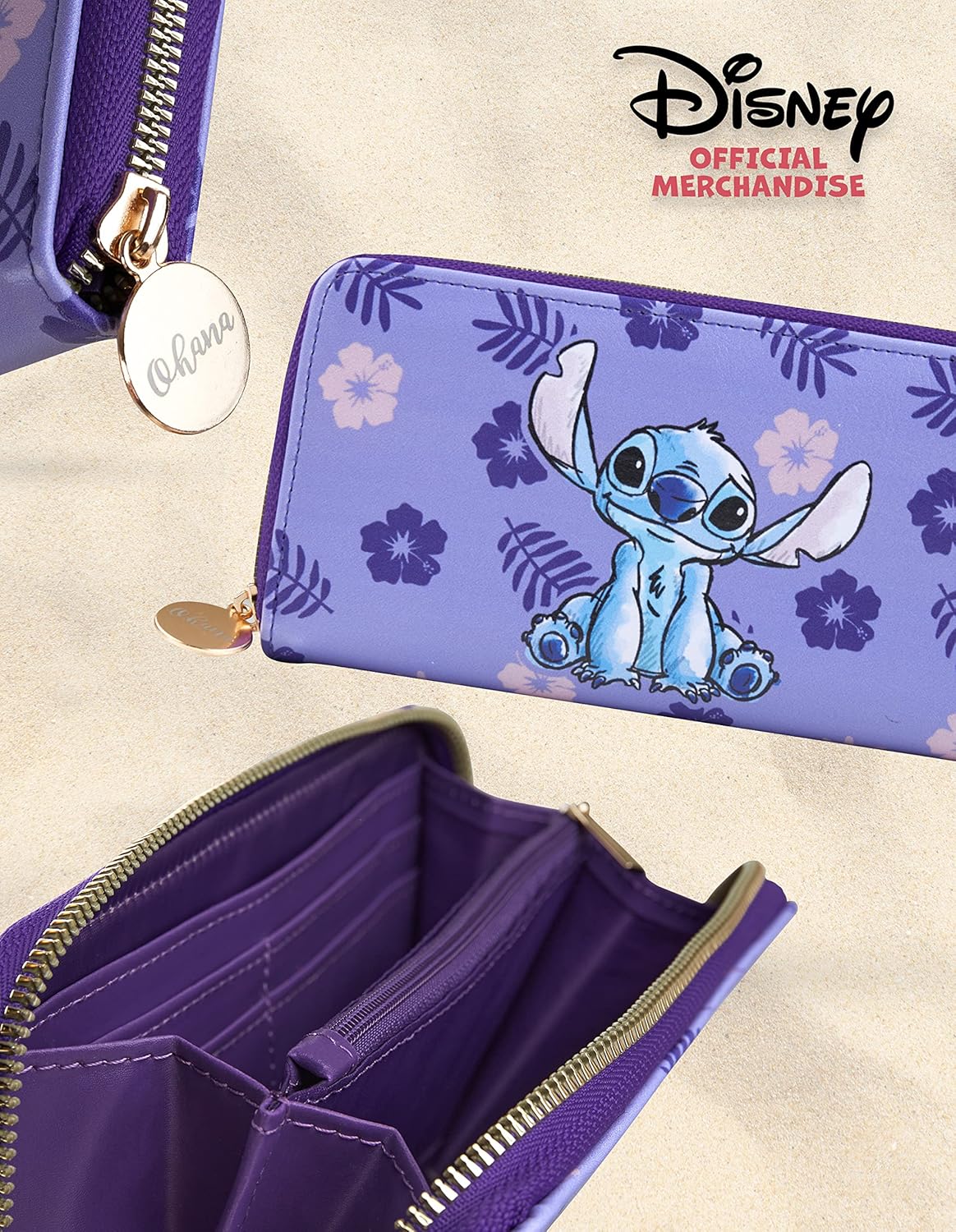Disney Stitch Wallet Women Teenagers Girls Zip Around Card Cash Coin Purse Cute Clutch Wallet for Travel Work Gifts for Her (Purple Stitch)