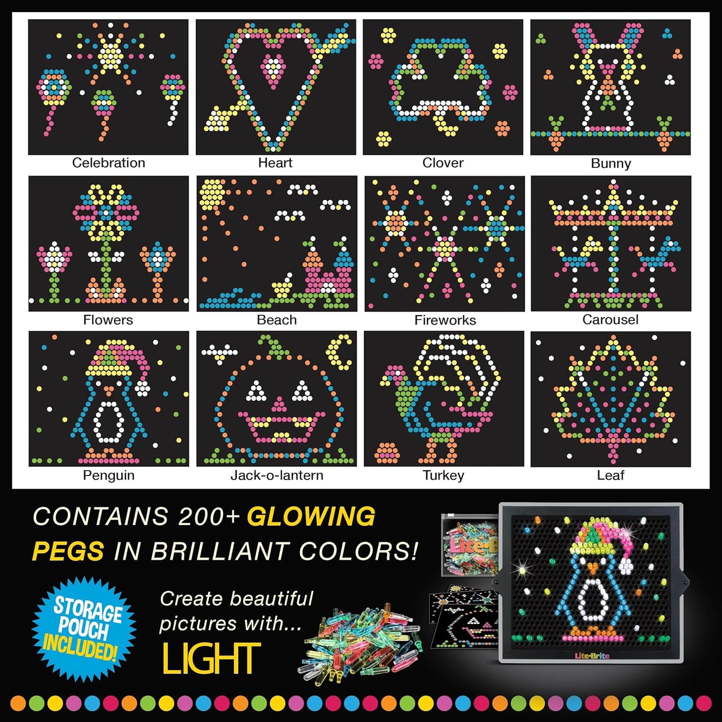 Lite Brite Ultimate Value Retro Toy, 12 Seasonal Templates, Peg Pouch, Amazon Exclusive, Light up Creative Activity Toy, Educational Stem, Gift for Girls and Boys, Ages 4+