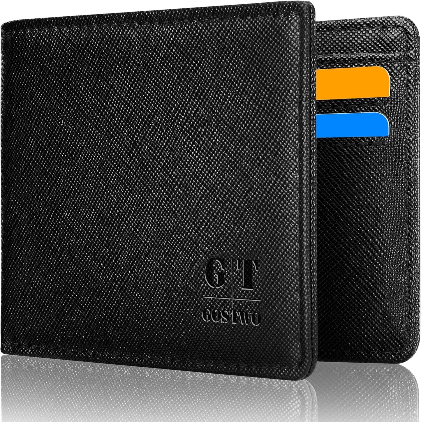 Gostwo Mens Wallet RFID Blocking Slim Minimalist Bifold Wallet with ID Window & Business Card Holder, Thin Front Pocket Design, Stylish Wallet for Men, Teen, Boyfriend, Husband