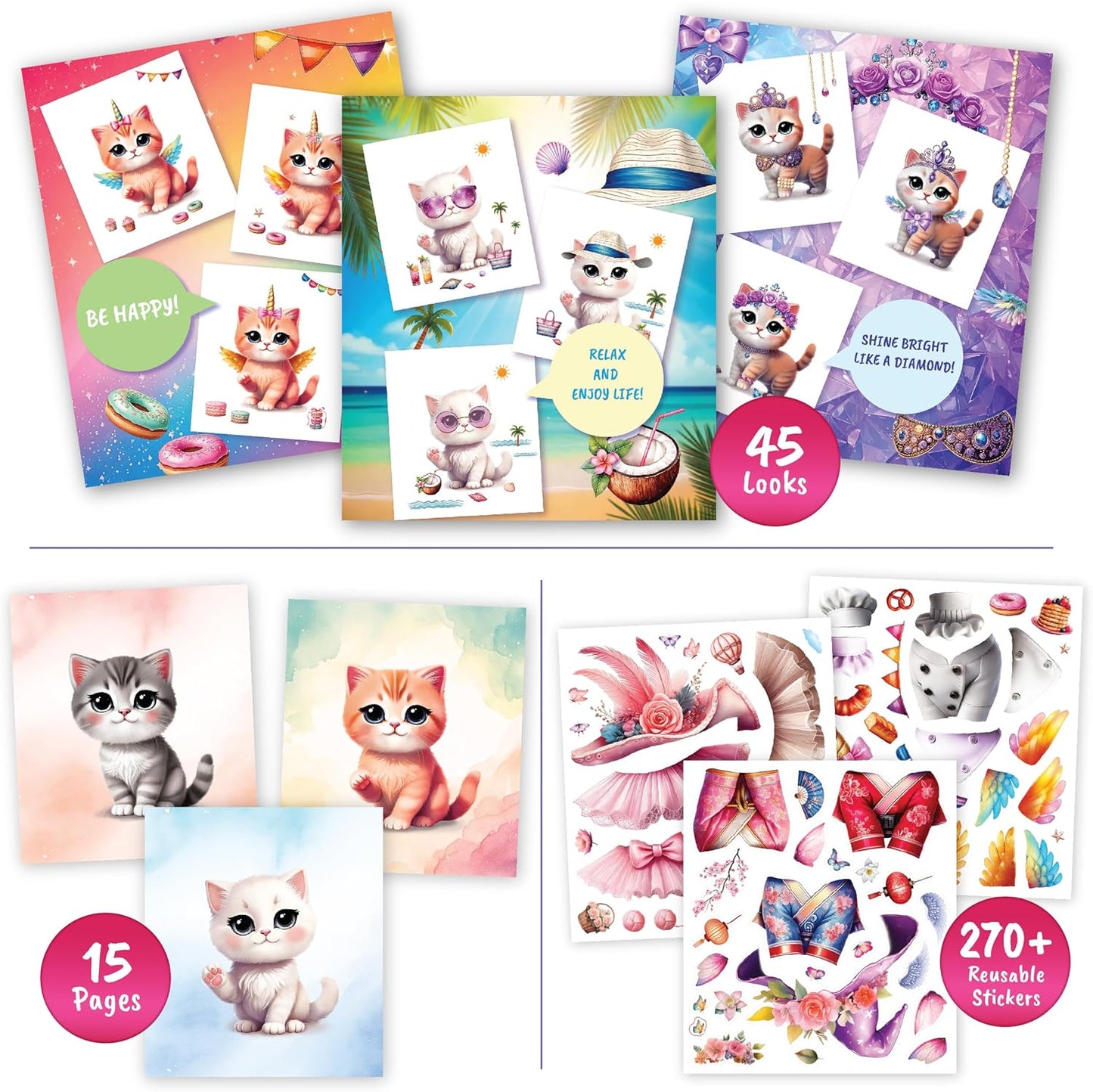 Sticker Dress Up Kitten - Kids Activity and Sticker Book Learn Fashion Design for Kitten with Guides and 270+ Reusable Stickers. Easter Gift for Girls Ages 5,6,7,8