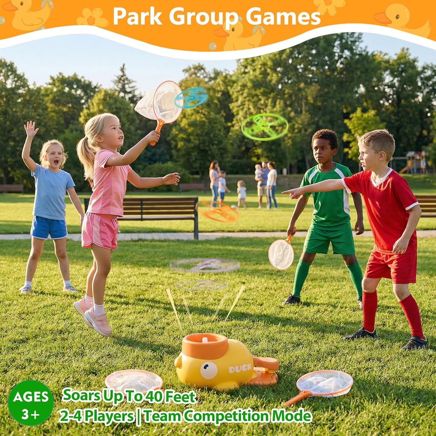 Duck Flying Disc Launcher for Kids: 12 Piece Flying Discs Launcher Throw and Chasing Catching Games - Outside Toys Kids Ages 3-5 6-8 Boys Girls Family Courtyard - Birthday Party Gift for Kids