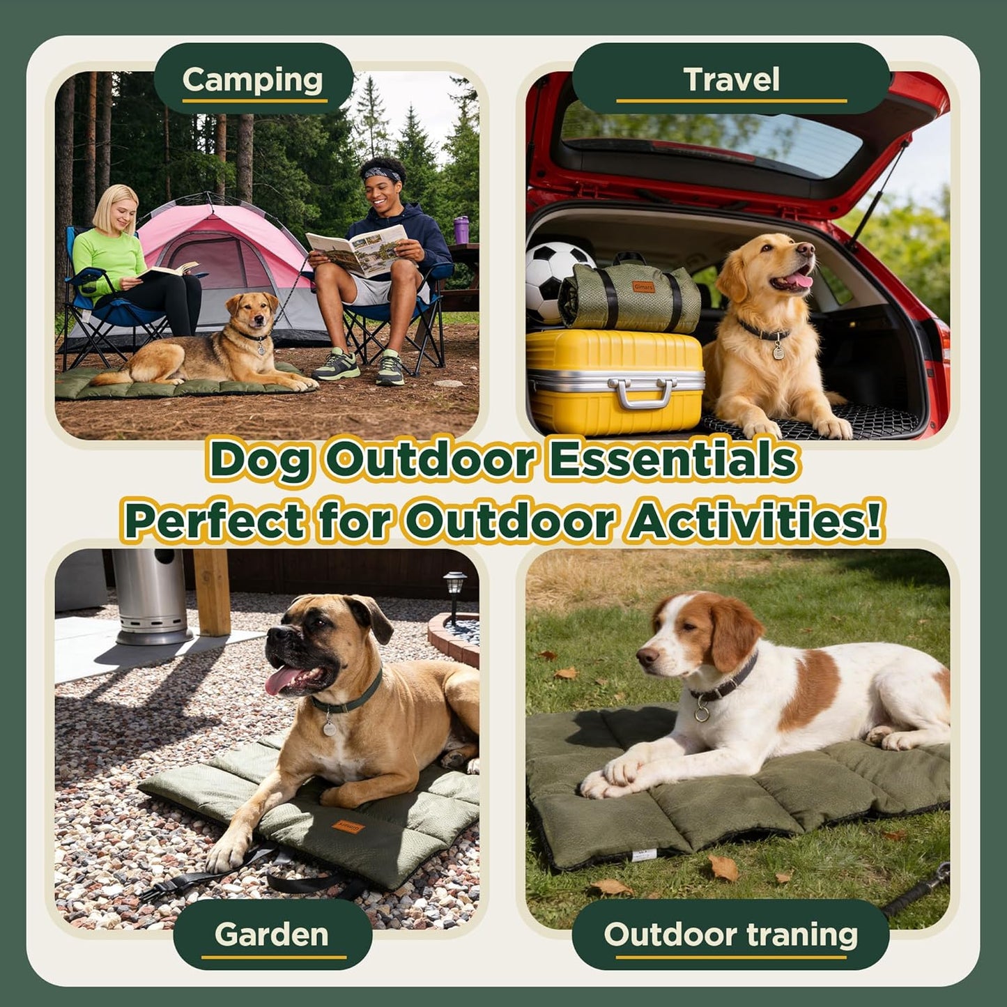 Gimars Upgraded Travel Dog Bed with Waterproof Film, Easy to Roll Up with Buckle, Large Outdoor Pet Bed for Medium & Large Dog, Portable, Washable Bed Mat for Camping,Traveling