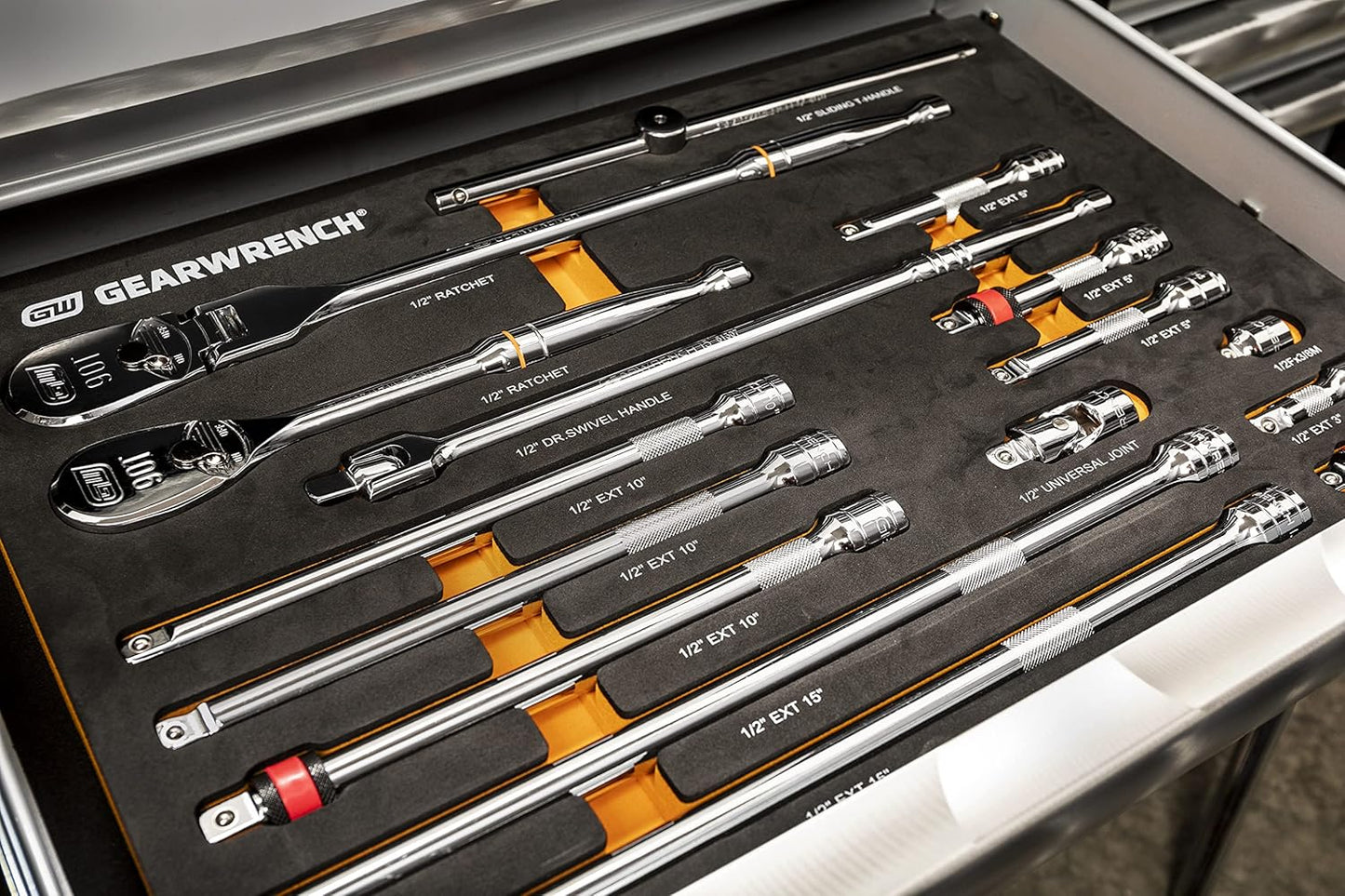 GEARWRENCH 16 Piece 1/2" 90T Ratchet & Drive Tool Set with EVA Foam Tray - 86522