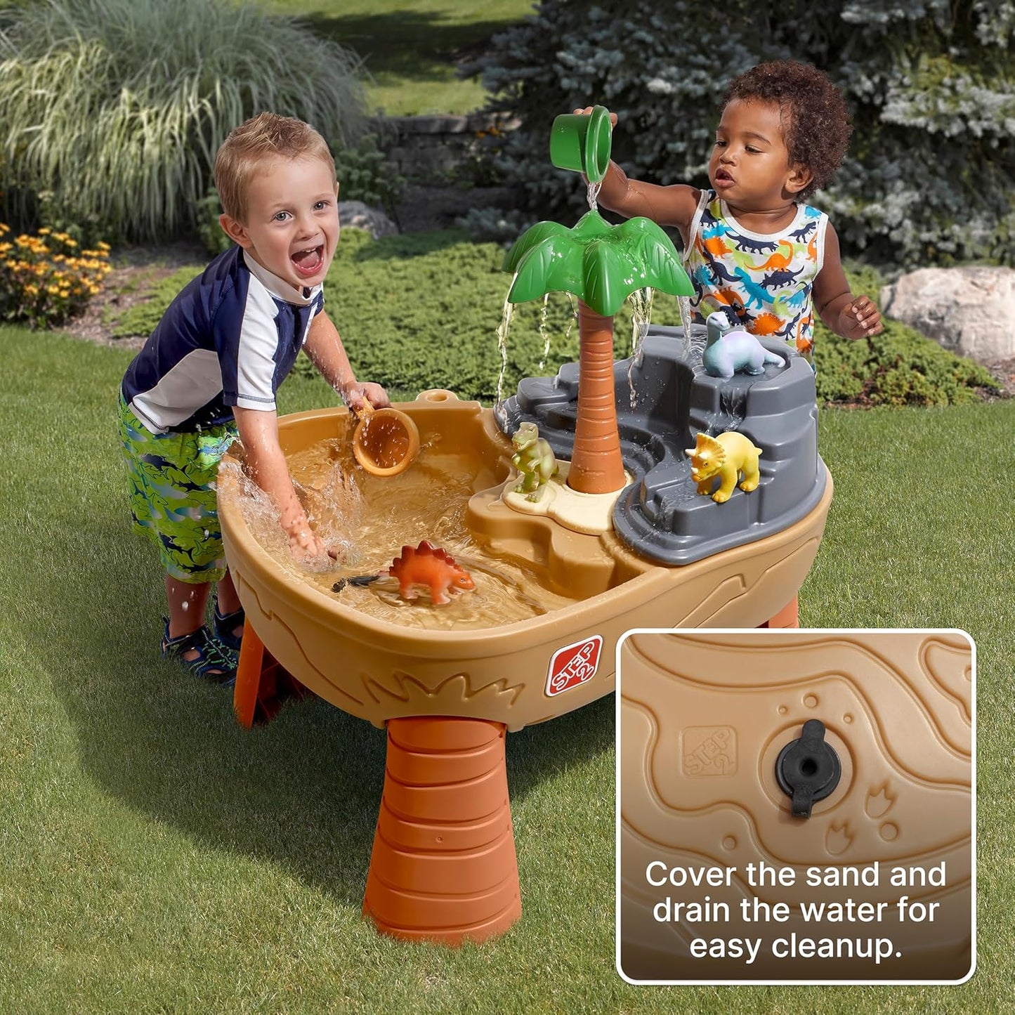 Step2 Dino Dig Sand and WaterTable, Kids Activity Sensory Playset, Summer Outdoor Toys, 7 Piece Water Toy Accessories, For Toddlers 2-5 Years Old