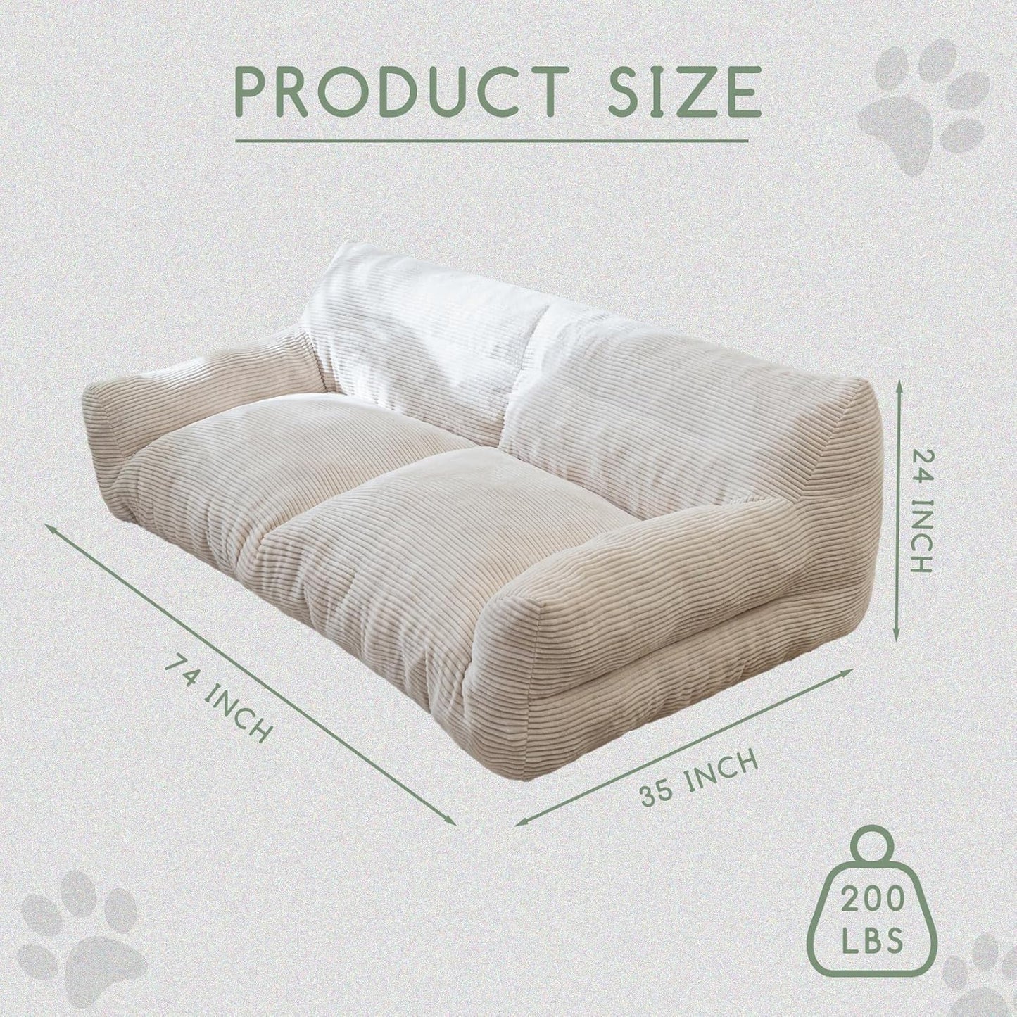 HIGOGOGO Large Human Dog Bed, Giant Dog Sofa Bed, Big Comfy Floor Sofa Couch for Pet Families with Foam Chunk Supportive Mat, XXXXL Size Corduroy Orthopedic Bed for Human, Beige