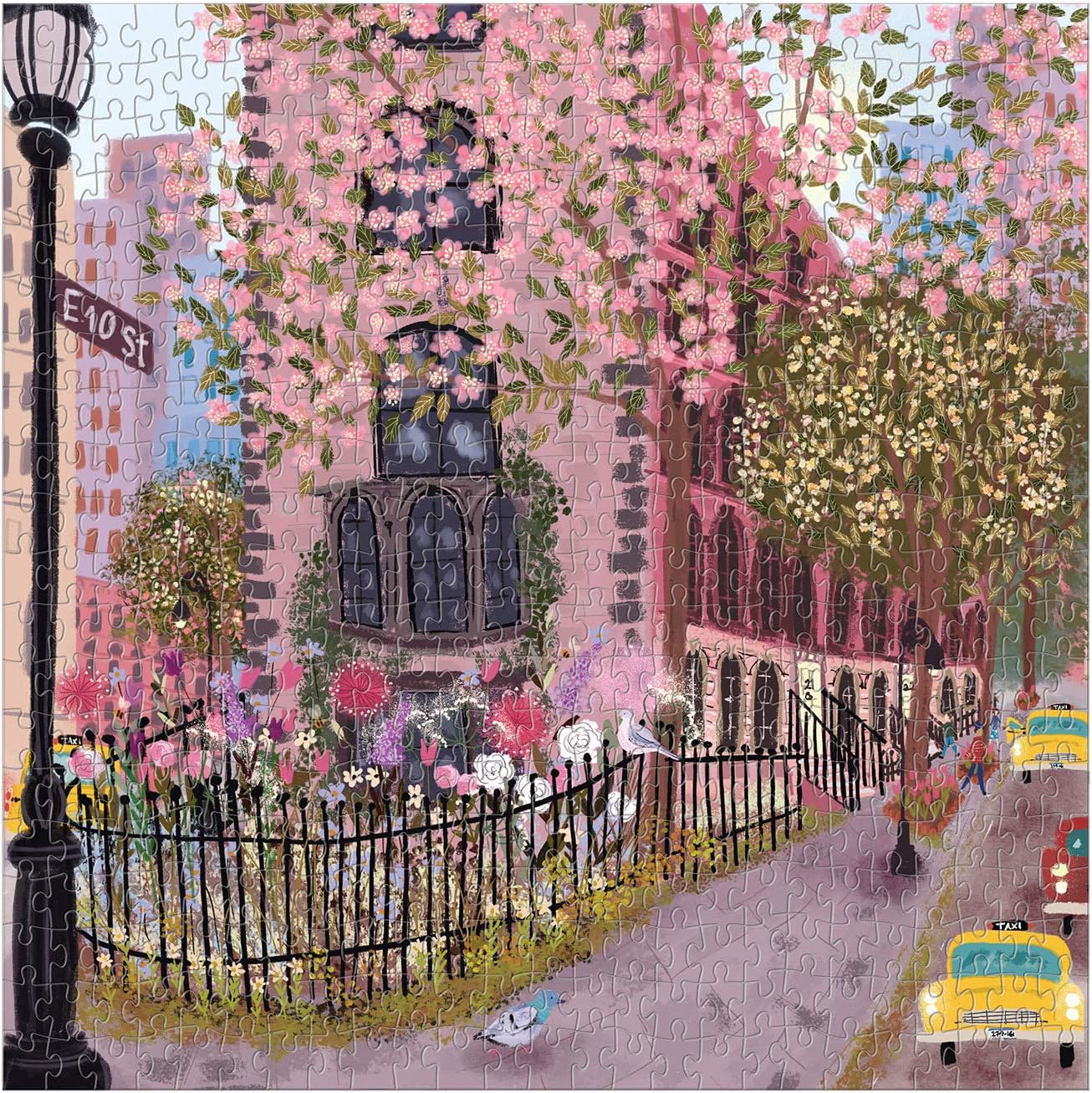 Blooming Streets 500 Piece Puzzle from Galison - Beautifully Illustrated Jigsaw Puzzle of a Local NYC Street, Fun & Challenging, Unique Gift Idea