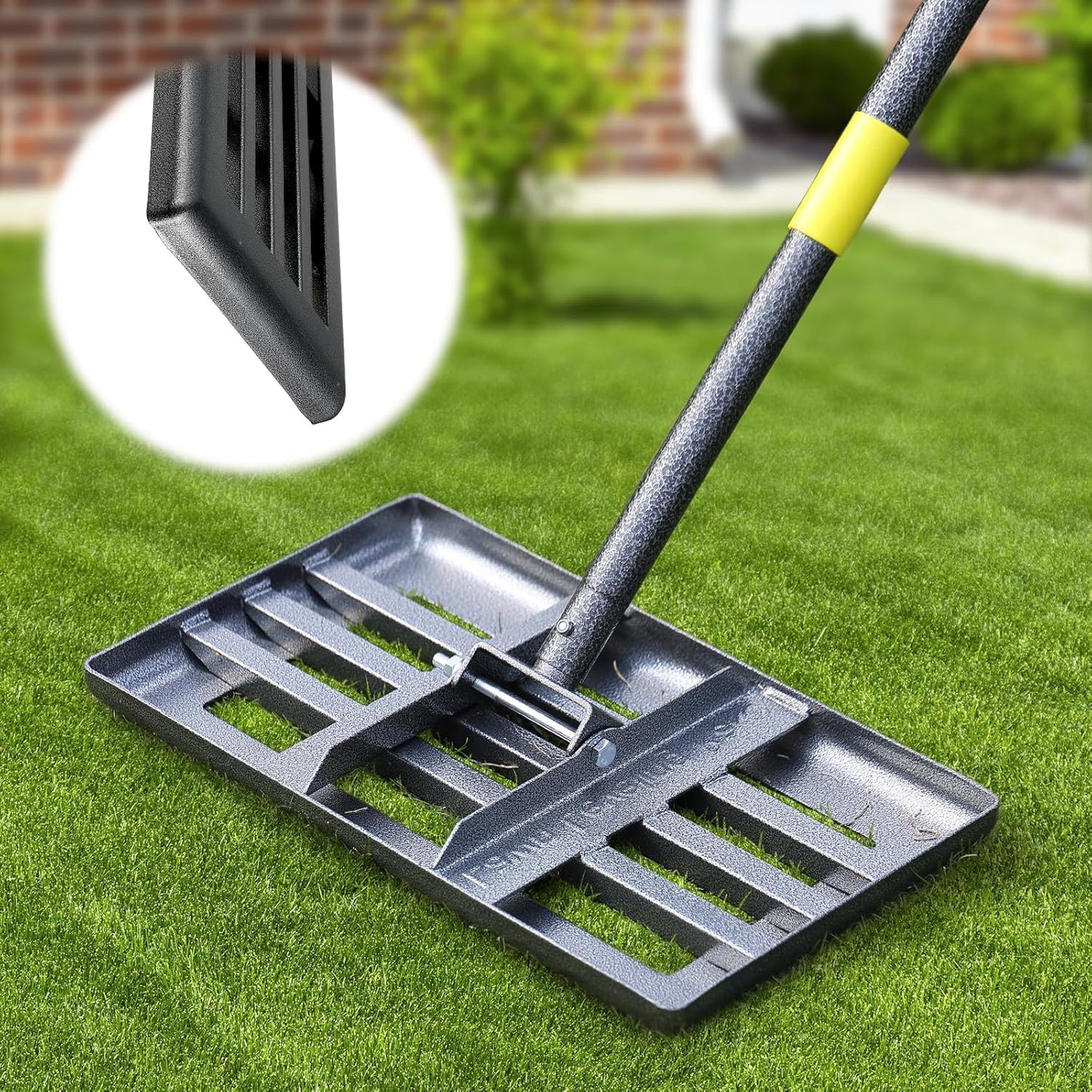 Lawn Leveling Rake: Anti Flipping 17" x 10" Stainless Steel Lawn Ground Leveler for Soil, Heavy Duty Grass Top Soil Dressing Leveling Rake, Home Lawn,Golf Field,Yard Landscaping Tool, 60” Long Handle