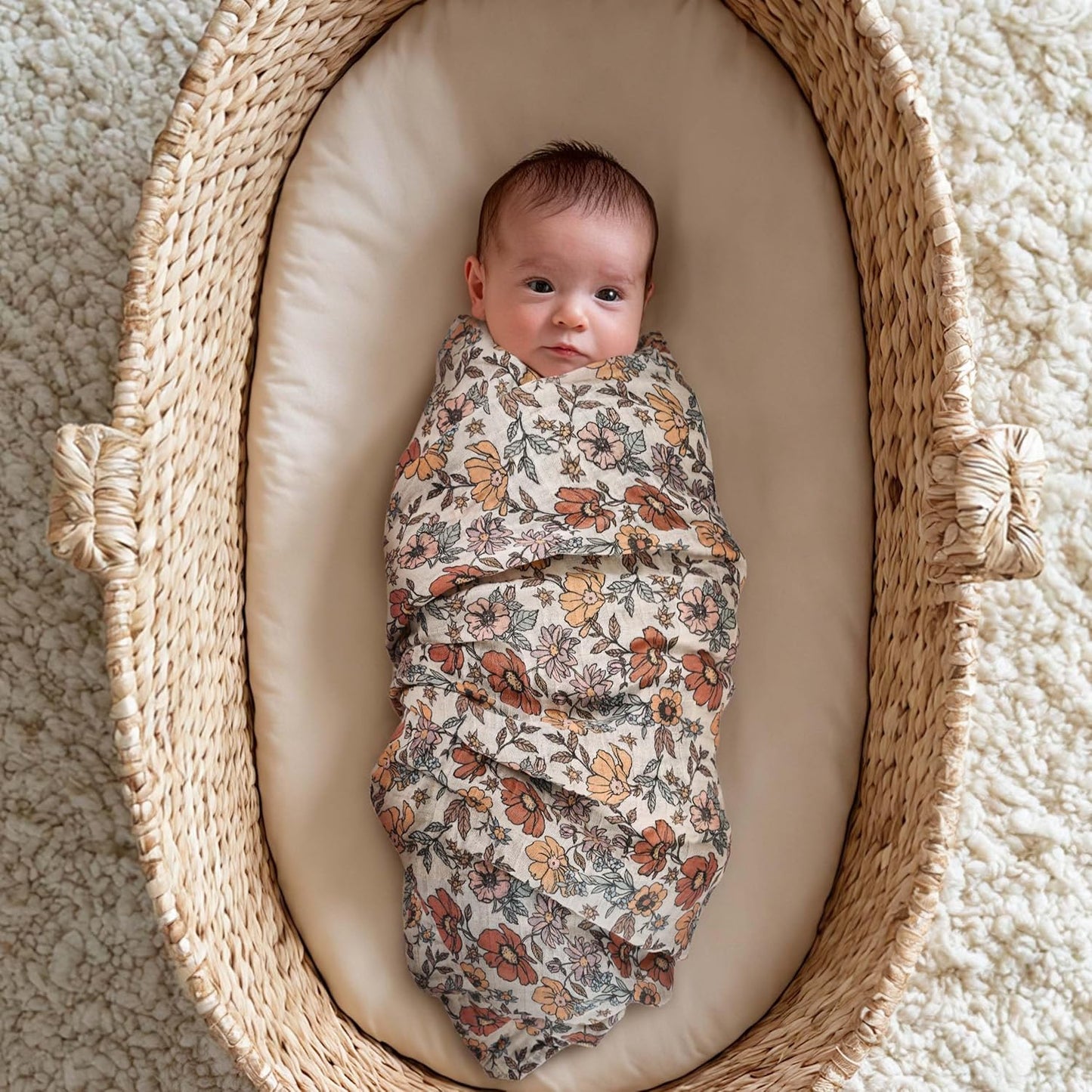 Muslin Swaddle Blankets for Newborn, 4 Pack Cotton Baby Blanket, Large 31.5 x 43.3 inch Breathable Soft Receiving Blanket, Essentials Swaddle Wrap Burping Clothes, Vintage Flowers