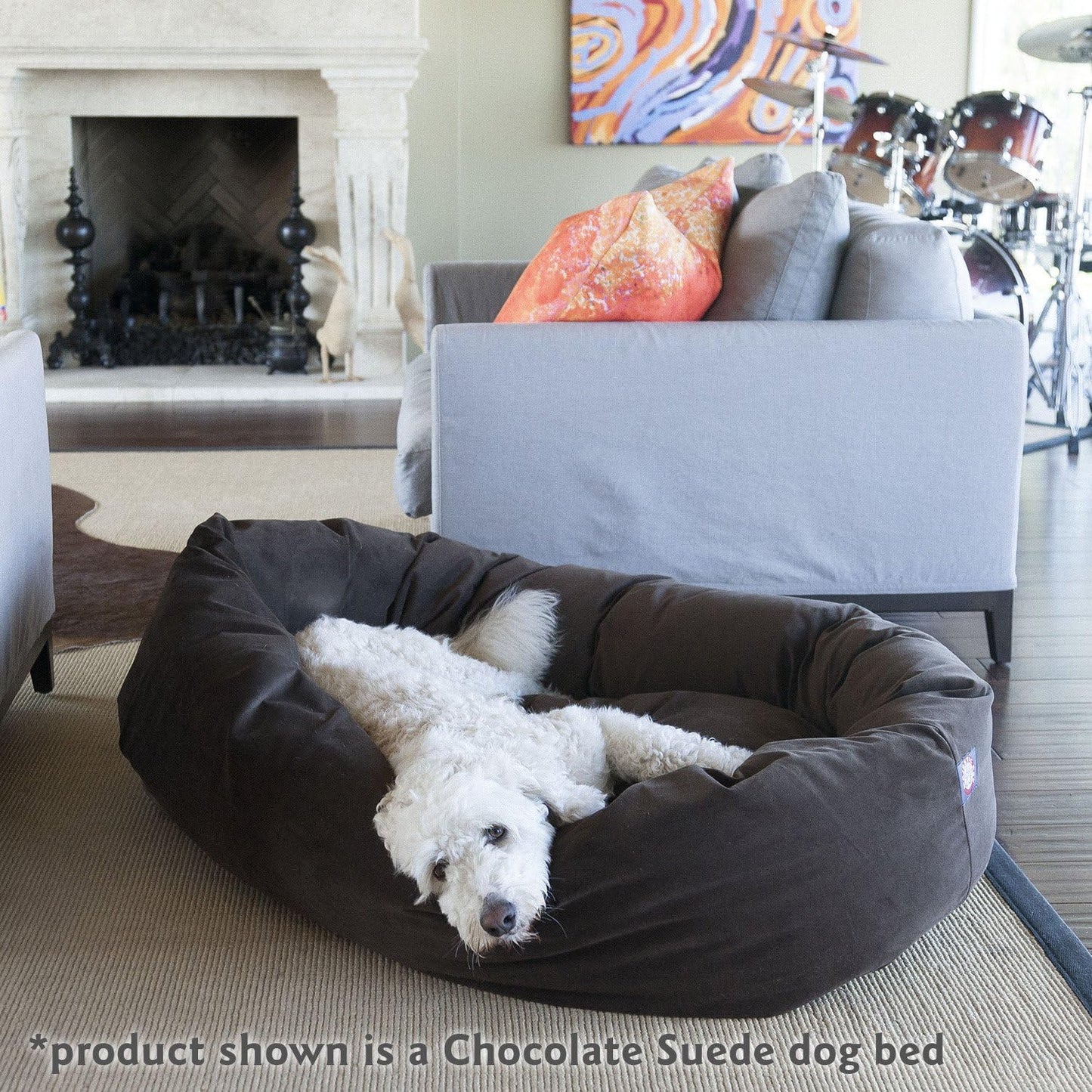 Majestic Pet 32 Inch Suede Calming Dog Bed Washable – Cozy Soft Round Dog Bed with Spine Support for Dogs to Rest Their Head - Fluffy Donut Dog Bed 32x23x7 (Inch) - Round Pet Bed Medium – Sage