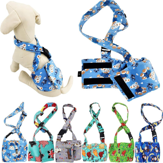 Dog Diaper for Male Boy Belly Band Reusable Washable with Suspenders Soft Fleece (Blue Bear, M: Waist 13" - 16")