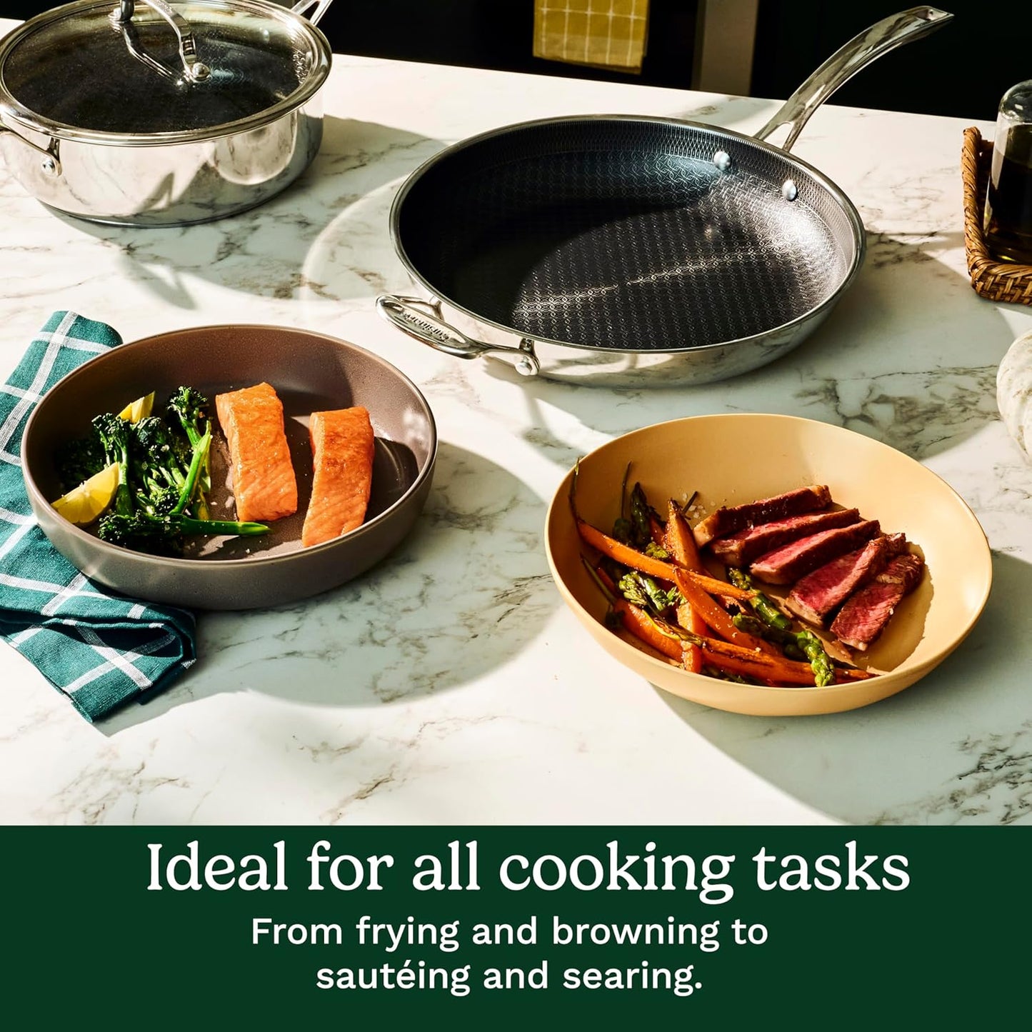 Cuisinart FusionPlus Hybrid Nonstick Stainless Steel Cookware Set, 5-Piece Skillet Cooking Set with PFAS-Free PURELYSEAR Ceramic Non Stick Technology, Scratch Proof, Cool Grip Handles, Dishwasher Safe
