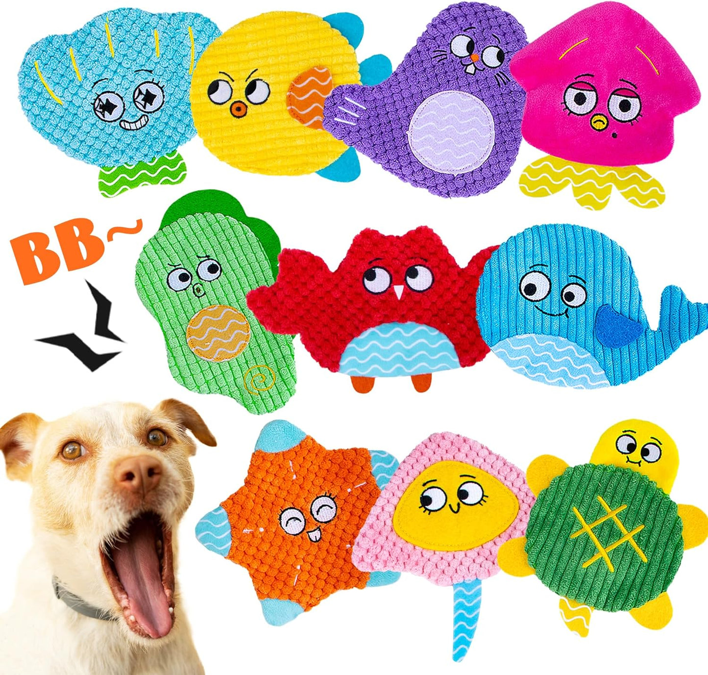 Squeaky No Stuffing Dog Toys 10 Pack,Crinkle Dog Toys for Small Medium Breed,Durable Plush Dog Toys,Cute Animal Stuffless Pet Toys,Interactive Puppy Teething Chew Toys for Entertaining