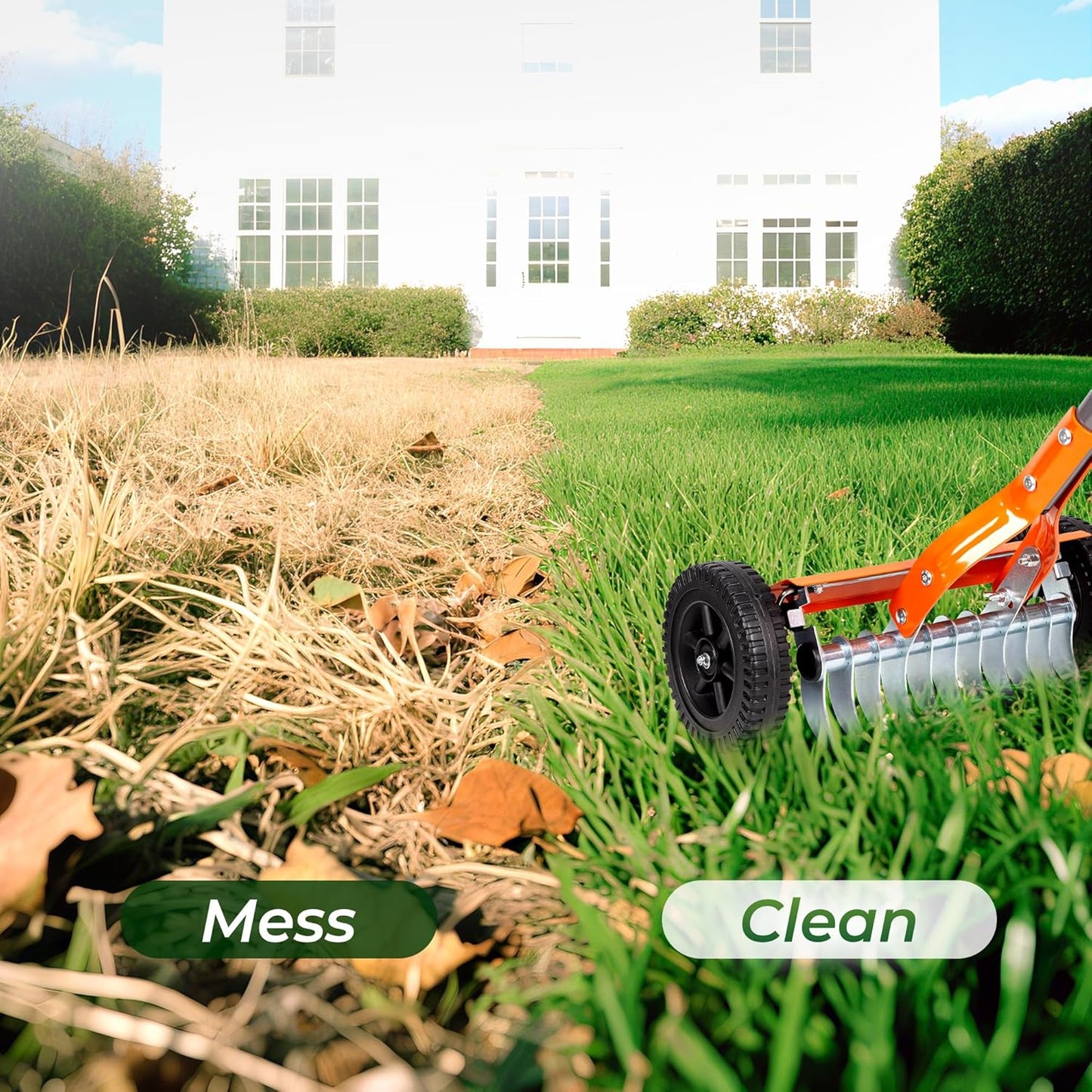 Walensee Dethatching Roller Rake with 76.8'' Adjustable Handle, 2mm Stainless Steel Blades, Heavy Duty Lawn Thatch Remover for Moss, Grass Clippings, Leaves & Debris – Ideal for Yard & Garden Cleanup