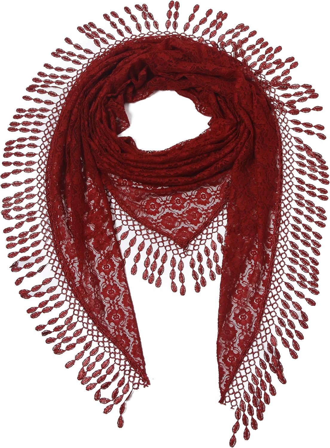 Cindy & Wendy Lightweight Triangle Floral Fashion Lace Fringe Scarf Wrap for Women