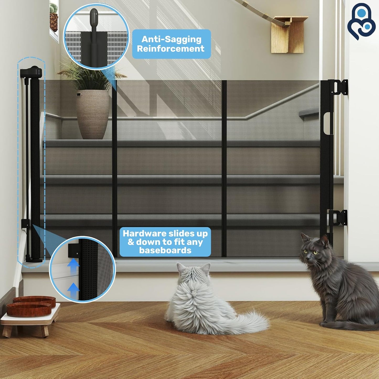 Retractable Baby Gates for Stairs & Doorways - 71” Wide Mesh Safety Gate for Toddlers, Dog & Pets - Use for Indoor/Outdoor, Hallways, Deck, Porch - Easy Installation, Secure Closure