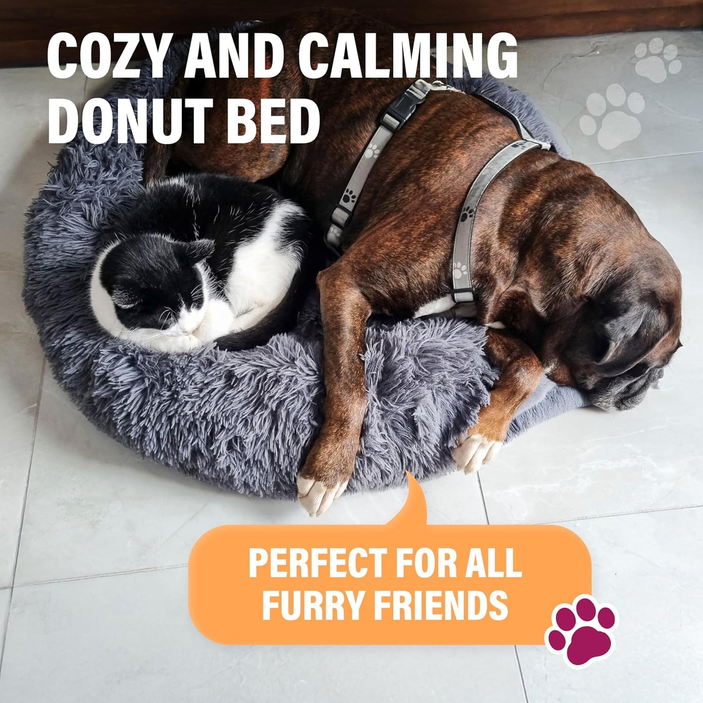 Active Pets Premium Large Donut Dog Bed, Fits Up to 100 lbs, Removable Cover & Washable Cushion, Plush Long Pile Faux Fur Fabric, Portable Dark Grey Pet Bed Furniture for Big Adult Canines & Cats