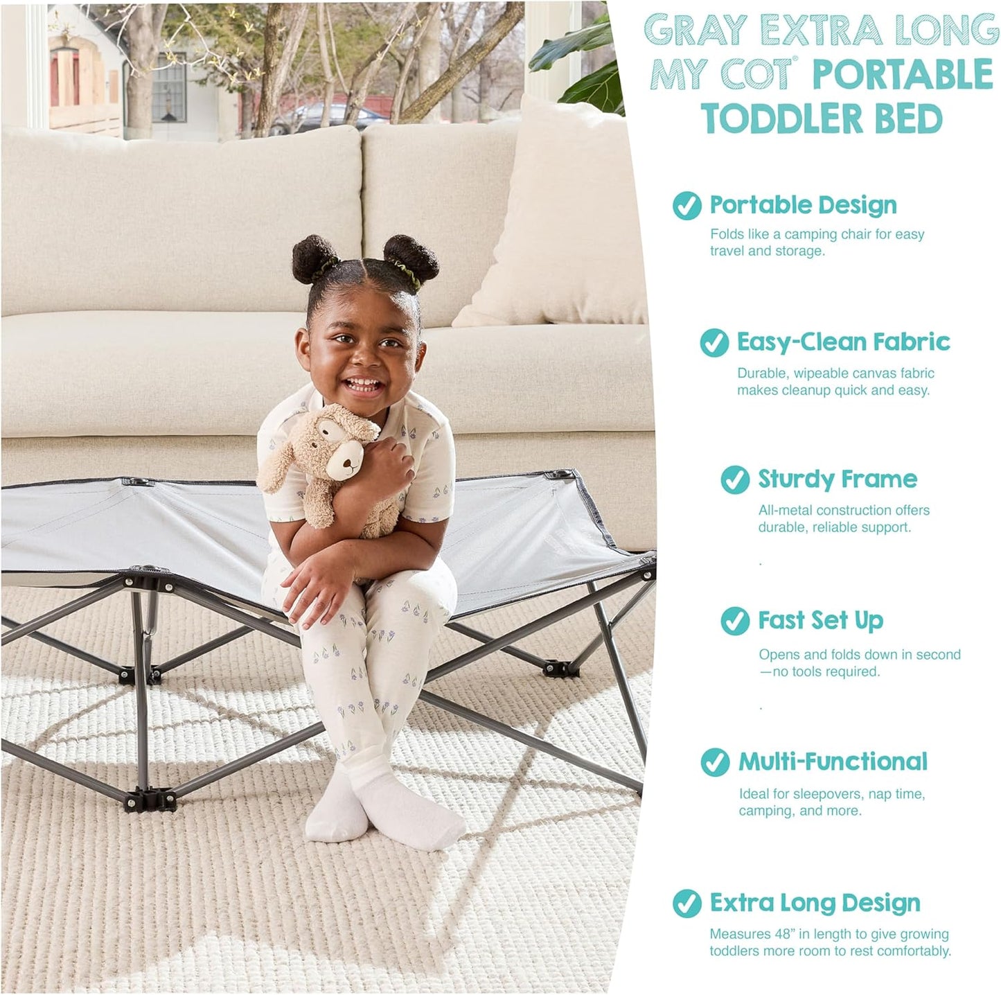 Regalo Extra Long My Cot Portable Toddler Bed - Gray 54x28x12 Inch