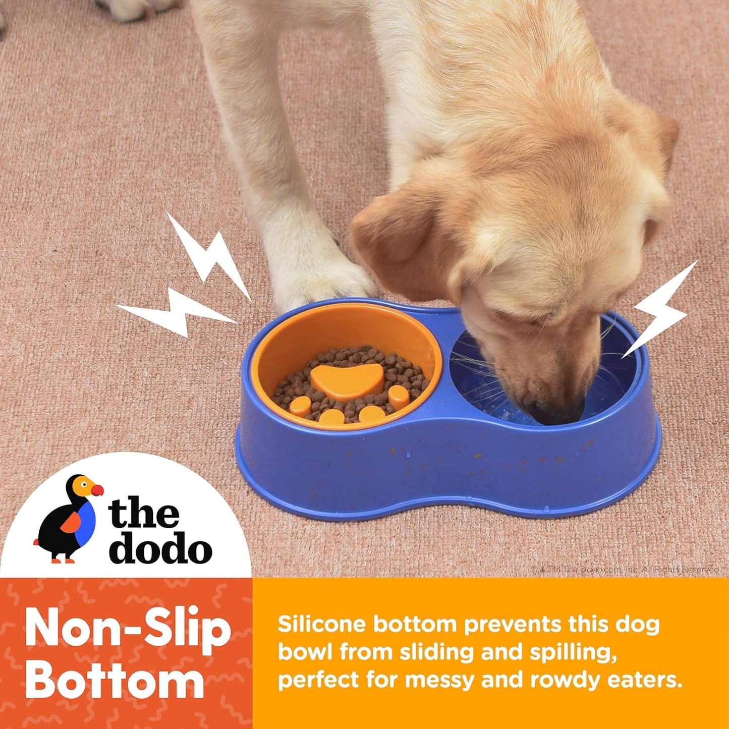 The Dodo Bamboo Double Diner Bowl, Blue & Yellow; Cute Dog Dish; Double Dish for Dogs, Dog Double Bowls