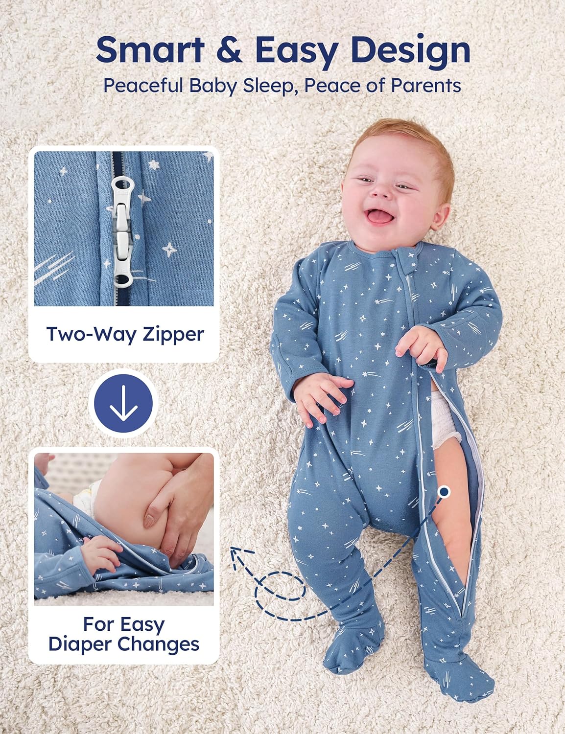 Baby Pajamas 100% Cotton Baby Sleepers for Newborn 0-3 3-6 6-9 Months 3Pcs Footie Pajamas Baby Boys Girls Clothes