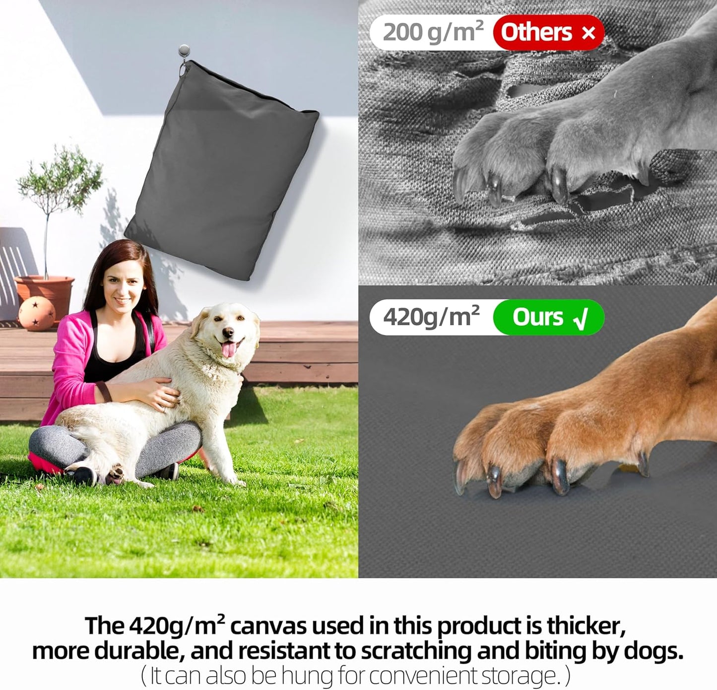 Sytopia 36 Inch Canvas Indestructible Outdoor Dog Bed for Large Dogs, Chew Proof Dog Bed with Waterproof Washable Removable Cover, Indoor Patio Pet Pad for Crate, Dark Grey