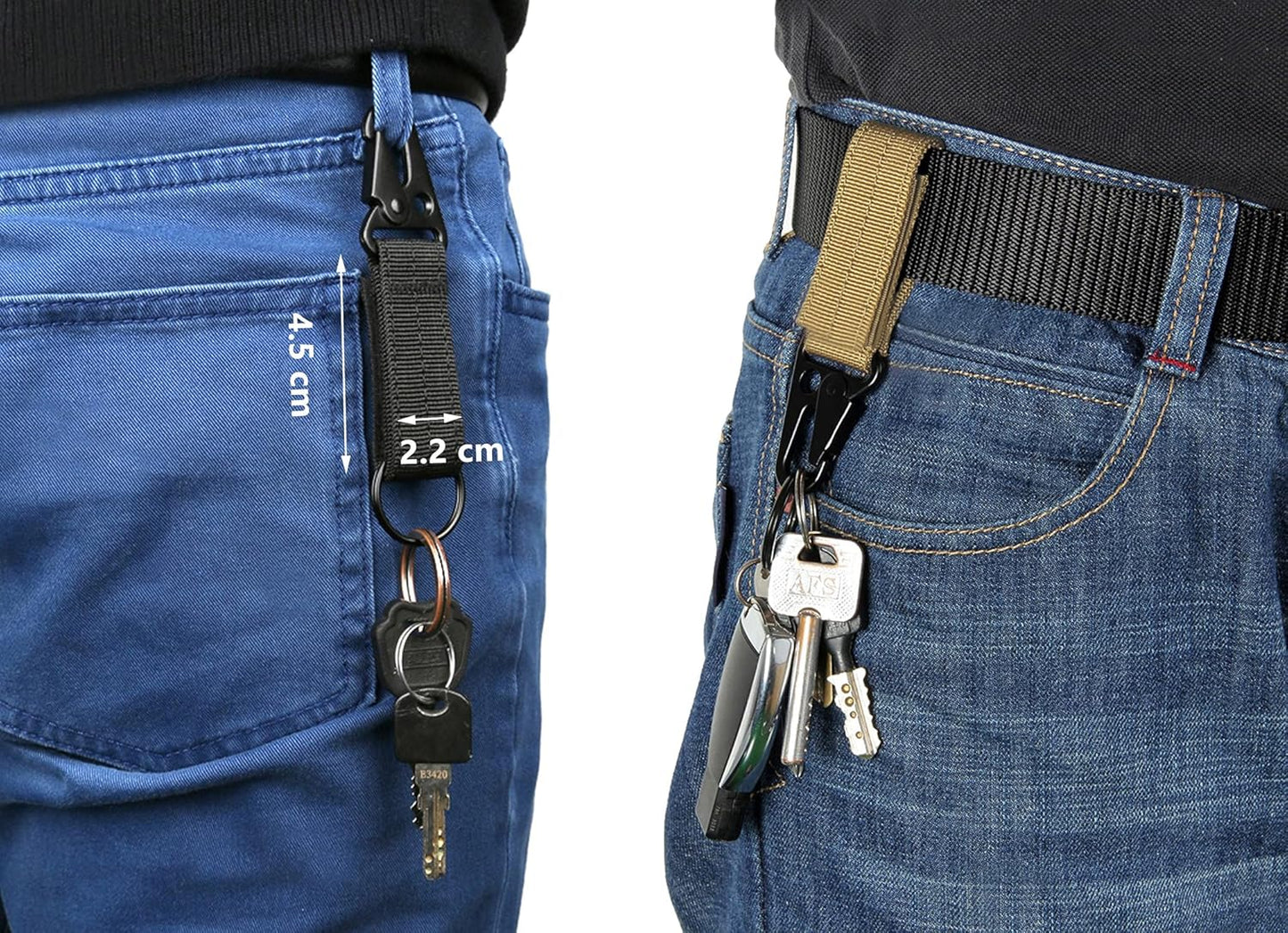 3-Pack Military Style Tactical Belts for Men, Quick-Release Metal Buckle with Molle Key Ring Holder
