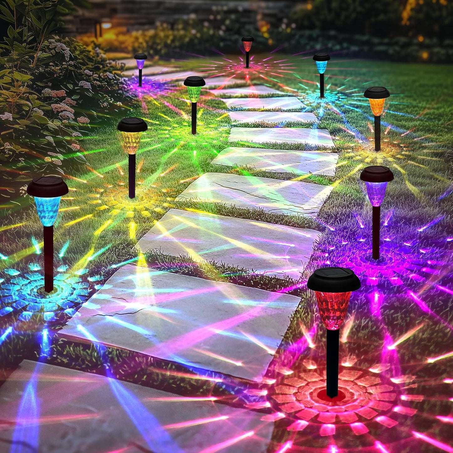 Solar Pathway Lights Outdoor Waterproof 12 Pack Color Changing Garden Light for Yard Patio Driveway Walkway Lawn Landscape Lighting for Outdoor Decor