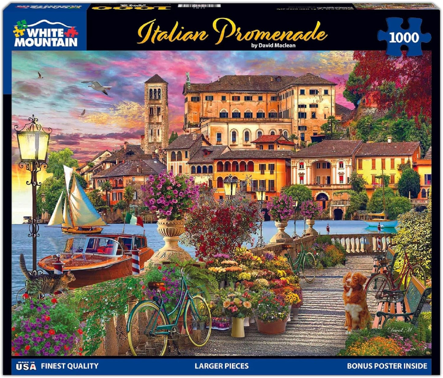 White Mountain 1000 Piece Jigsaw Puzzle Scenic Italy Landscape Puzzles with Large Pieces for Adults and Family 24"x30" – Italian Promenade