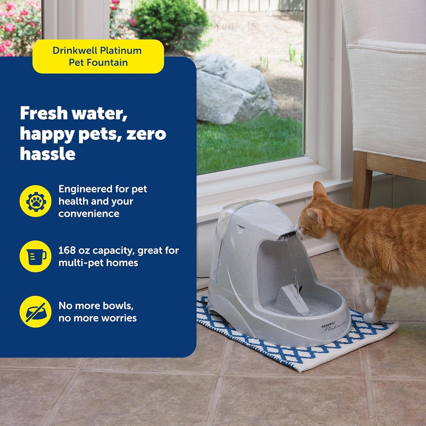 PetSafe Drinkwell Platinum Pet Fountain - Supports Healthy Hydration - Encourages Drinking - Carbon Filter Removes Odors - Adjustable Stream - BPA-Free - Large Water Capacity - Easy to Clean - 168 oz