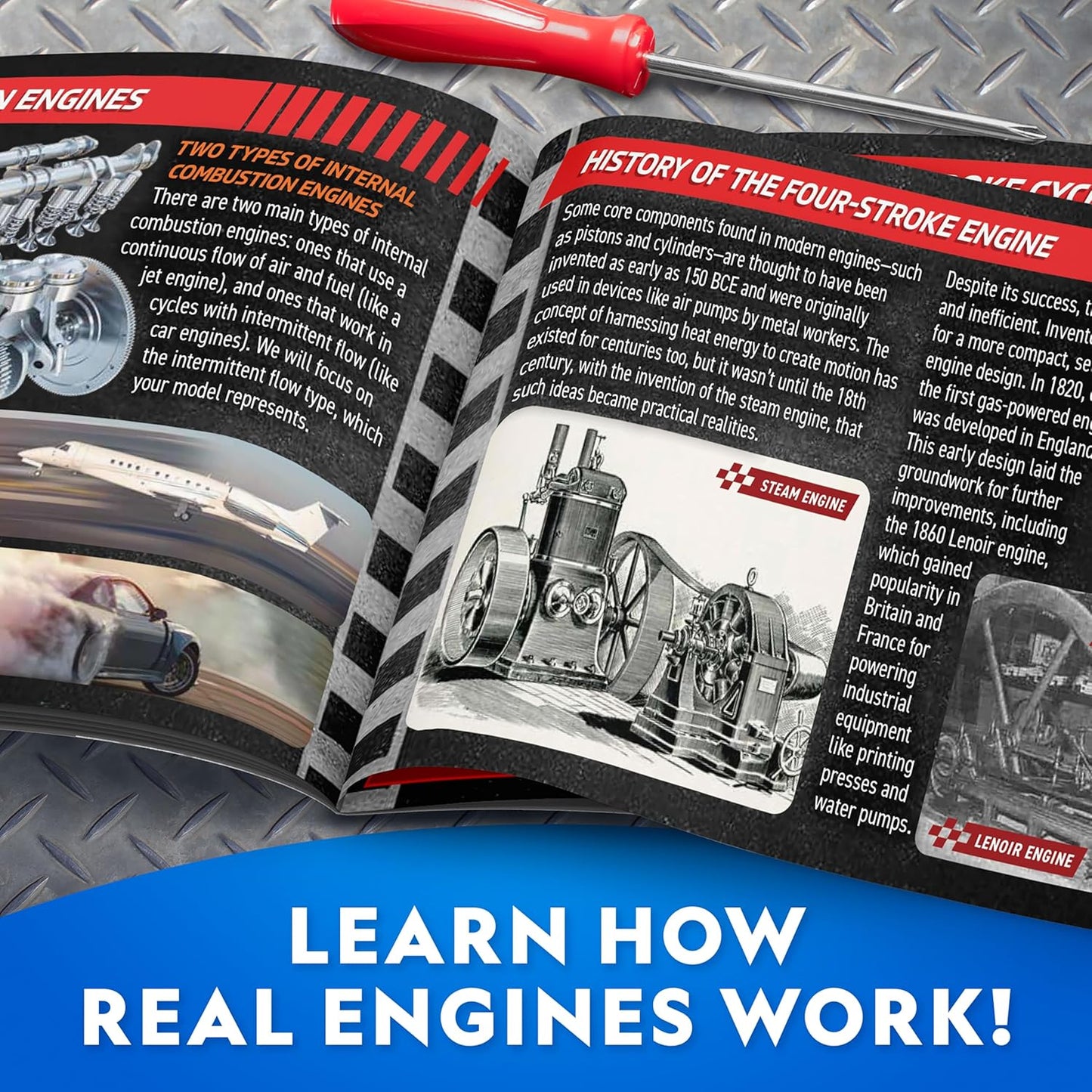 National Geographic 4-Cylinder Engine Building Kit – 175+ Piece Working Model with Moving Parts, Clear Visible Engine Model, STEM Building Toy with Tools & Learning Guide for Kids