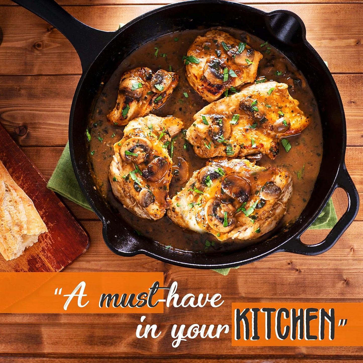 NutriChef 3pc Cast Iron Skillets - Pre-Seasoned Cast Iron Cookware with Drip Spout, Silicone Handles, For All Cooktops