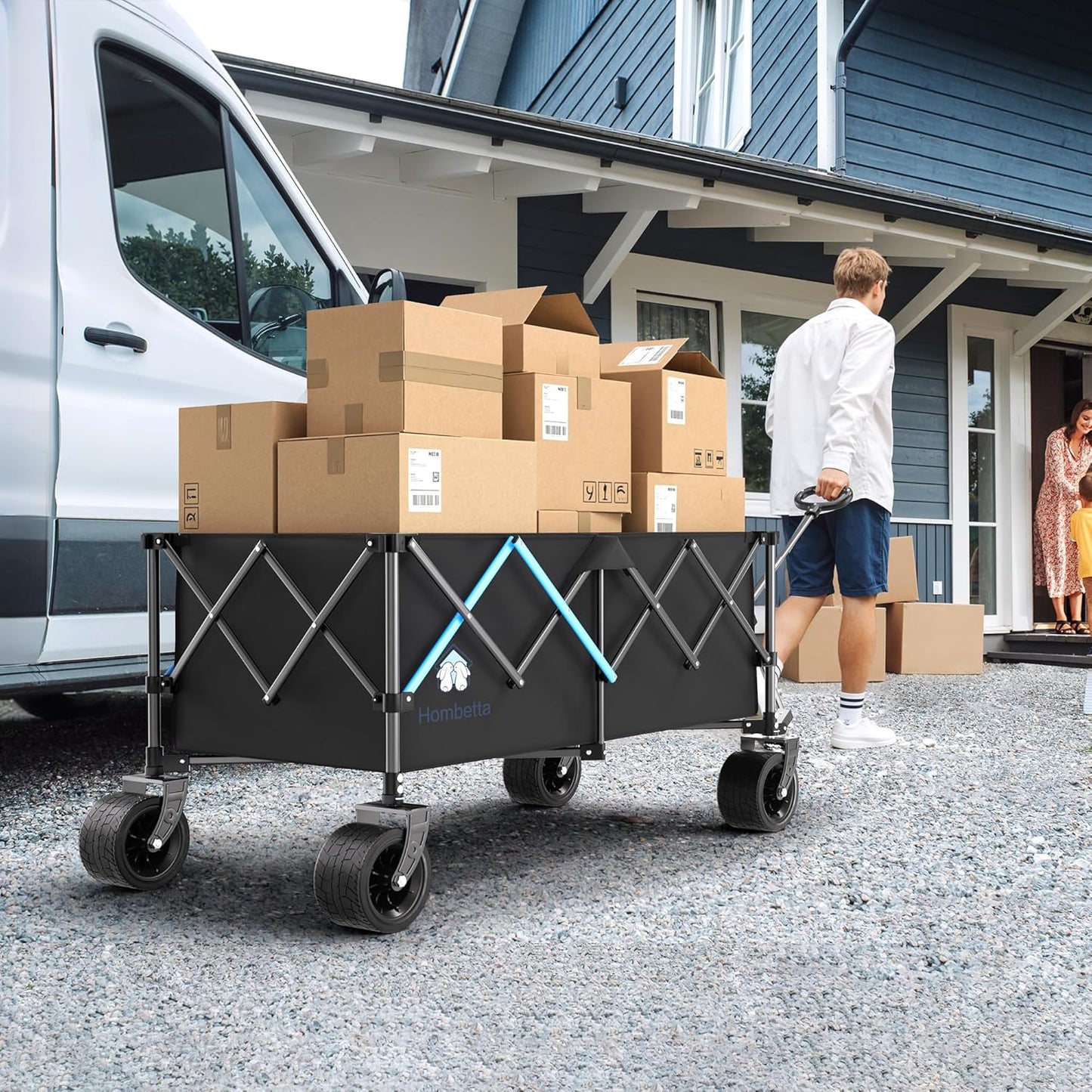 Homebetta XL Collapsible Wagon Cart，48" Heavy Duty Collapsible Utility Wagon with All-Terrain Big Wheels, 560LBS Folding Wagon for Garden, Moving,Glamping, Beach, Gift