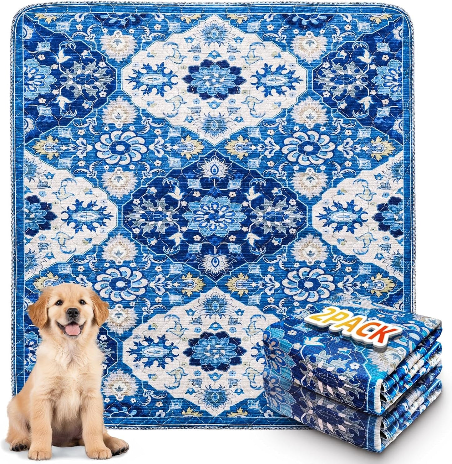 Vintage Washable Pee Pads for Dogs, Non-Slip and Leak-Proof Pee Mat, Persian Style Reusable Puppy Pee Pads 3*3.4 FT