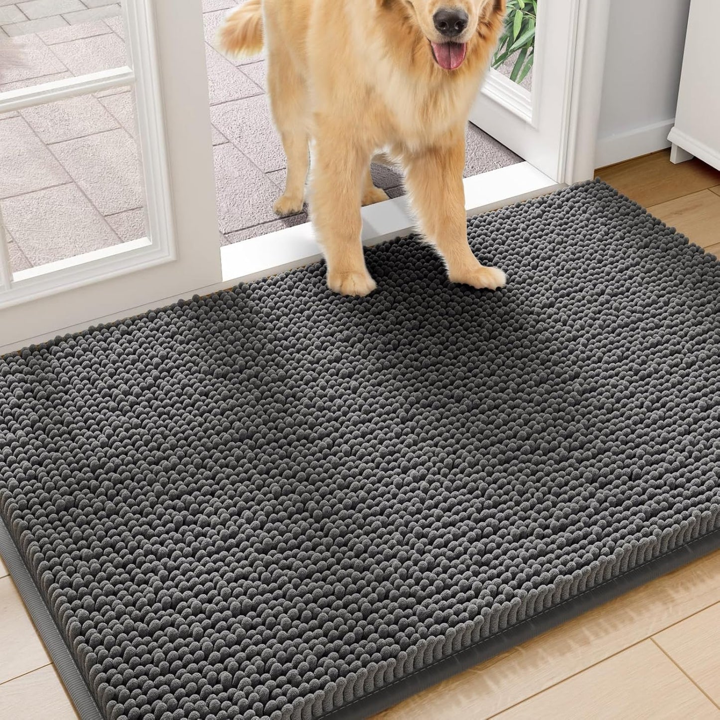 Amyracel Dirt Trapping Door Mat, 48" x 96" Large Absorbent Dog Door Mat for Muddy Paws, Quick Dry Non Slip Chenille Mud Mat for Dogs, Machine Washable Entry Indoor Entryway Rug for Inside Floor