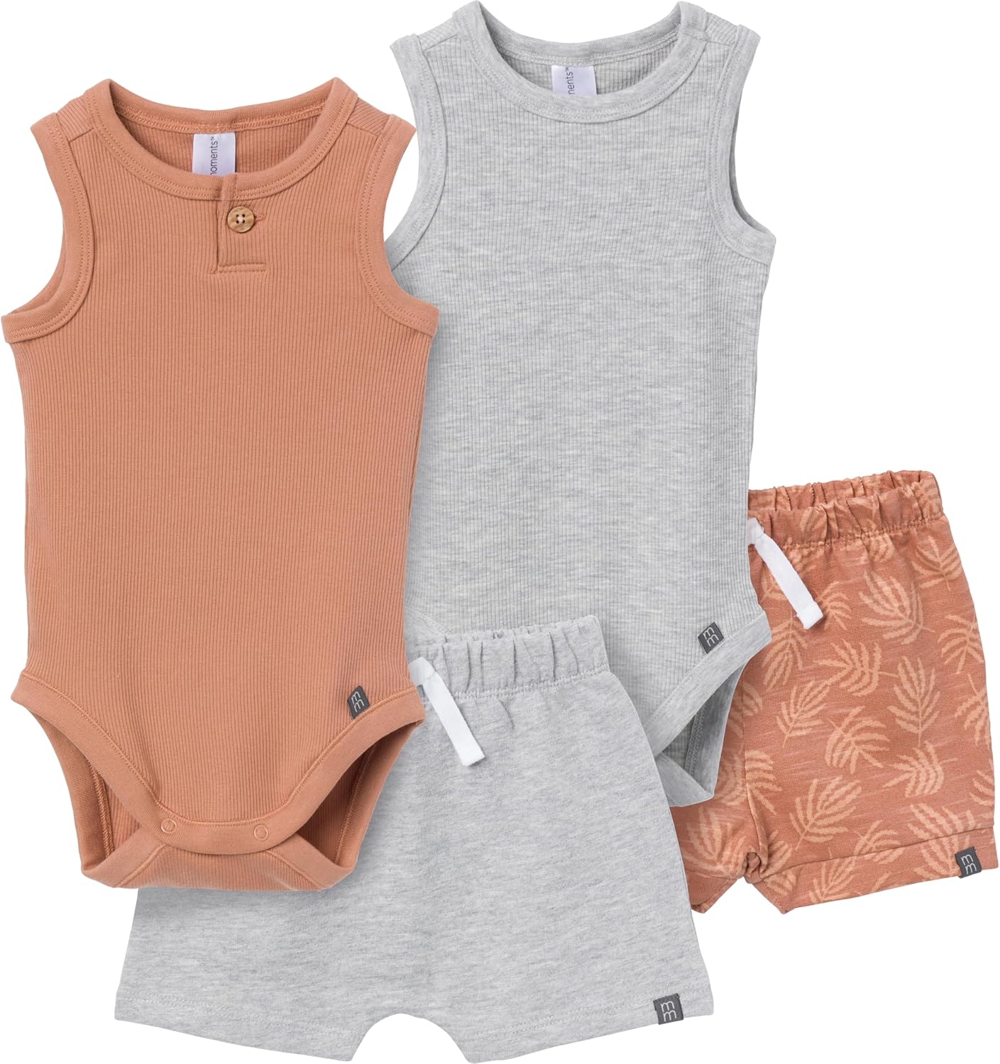 Modern Moments by Gerber Baby Boys' Ribbed 4-piece Sleevless Bodysuit & French Terry Short Set