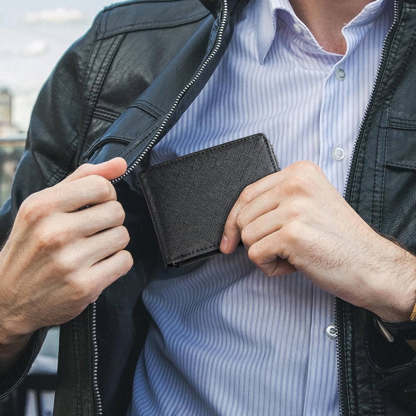 Gostwo Mens Wallet RFID Blocking Slim Minimalist Bifold Wallet with ID Window & Business Card Holder, Thin Front Pocket Design, Stylish Wallet for Men, Teen, Boyfriend, Husband