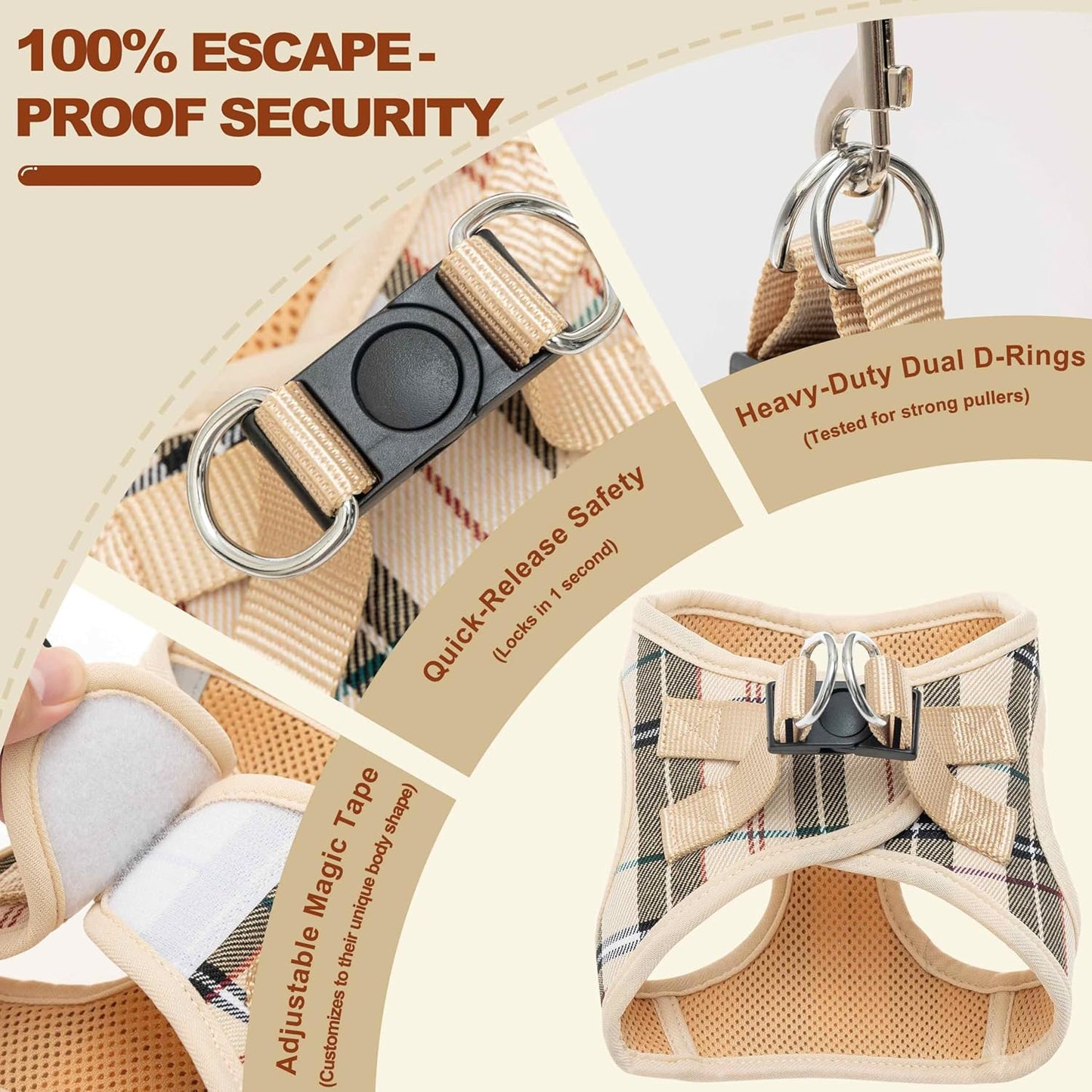 Escape-Proof Small Dog Harness - No-Choke Step-in Mesh Vest with 360° Reflective Strips, Soft Padded Breathable Harness for Anxious Dogs, Puppies & Active Breeds, Fits Corgi, Pug, Frenchie S